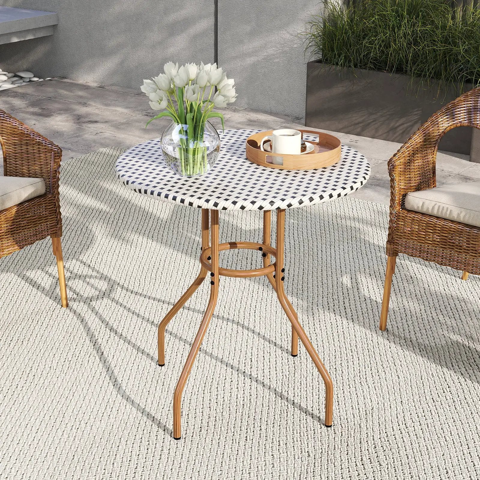 27.5 inch Outdoor Bistro Table with Heavy Duty Metal Frame and Adjustable Foot Pads-white by DirectDeals