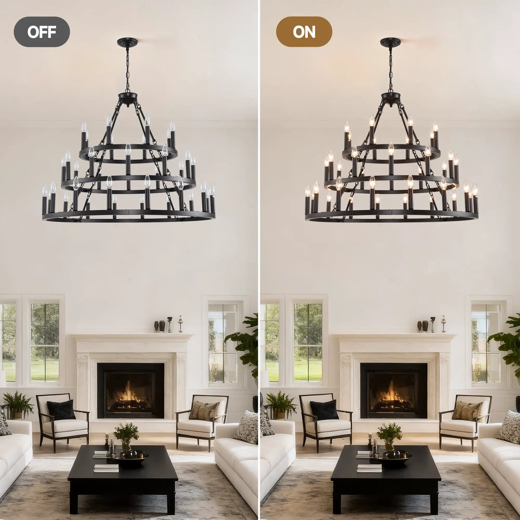 39.37 Inch 3-Tiers Wagon Wheel Chandelier by HouseOfZazla