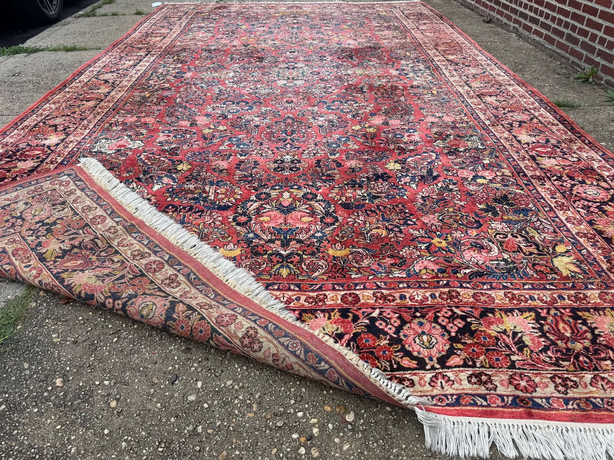 Large Antique Persian Sarouk Rug 11x18, Red, Floral Allover, Palace Size Wool Handmade Carpet by Jewel Rugs