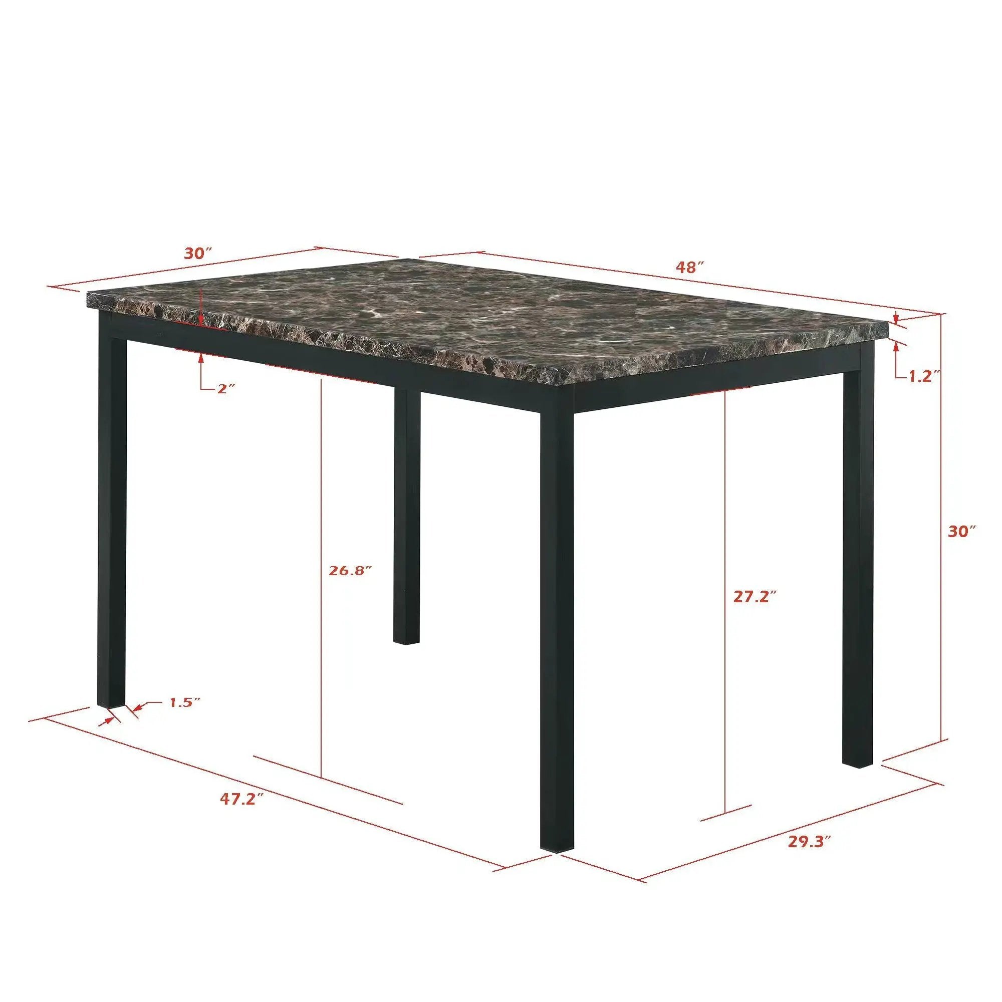 Furniture 5 Piece Metal Dinette Set with Faux Marble Top - Black by HouseOfZazla