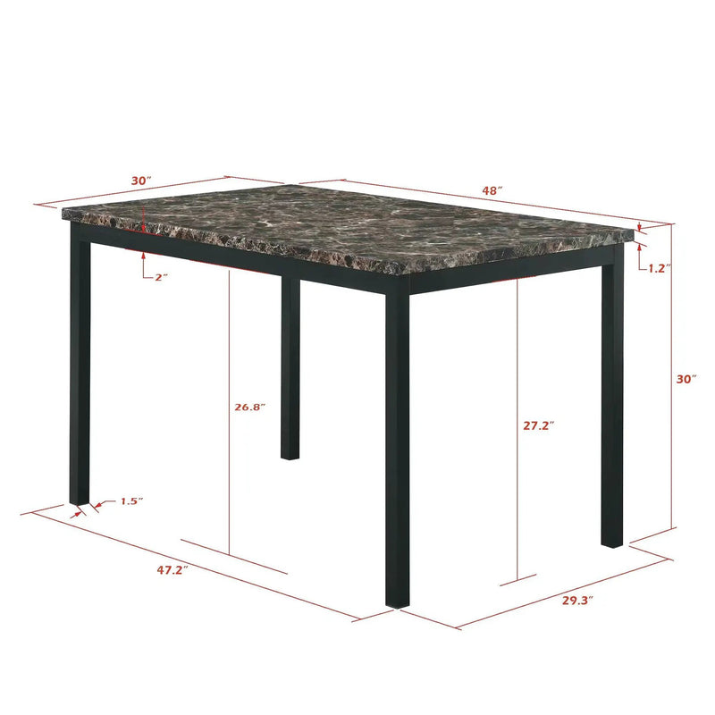 Furniture 5 Piece Metal Dinette Set with Faux Marble Top - Black by HouseOfZazla