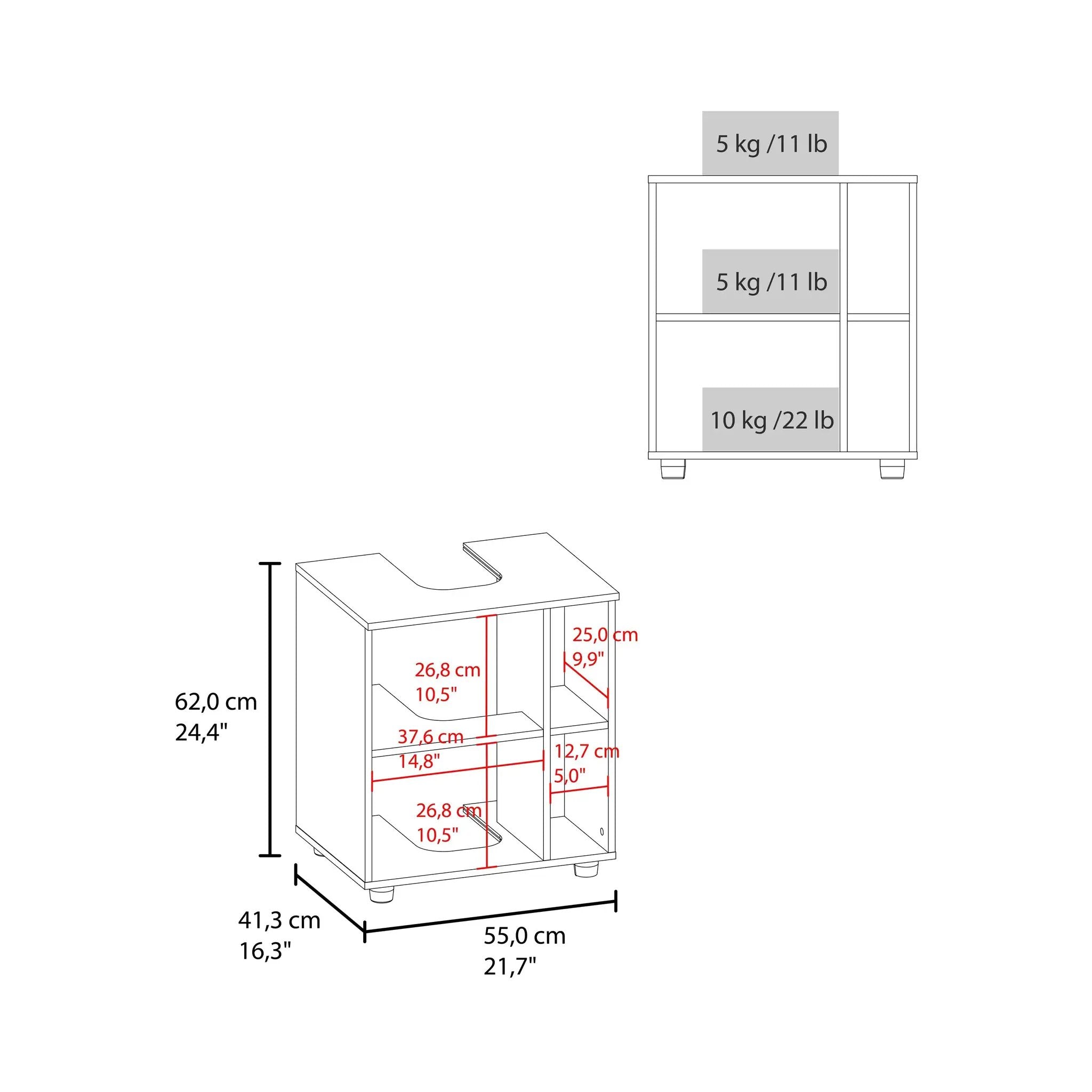 Under Sink Storage 24.4" H, 1 Door, 4 Shelves, 4 Legs by HouseOfZazla