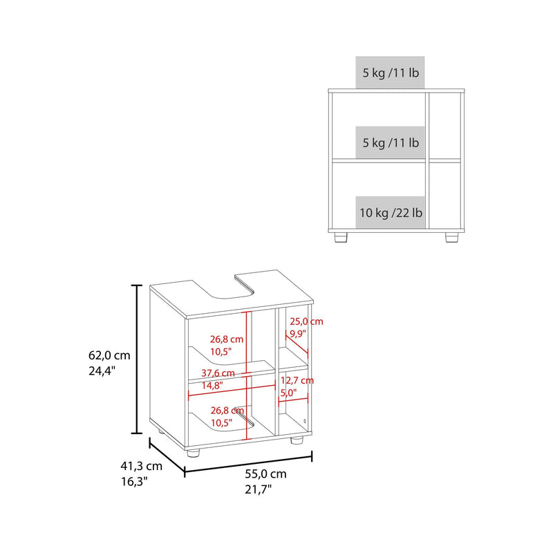 Under Sink Storage 24.4" H, 1 Door, 4 Shelves, 4 Legs by HouseOfZazla