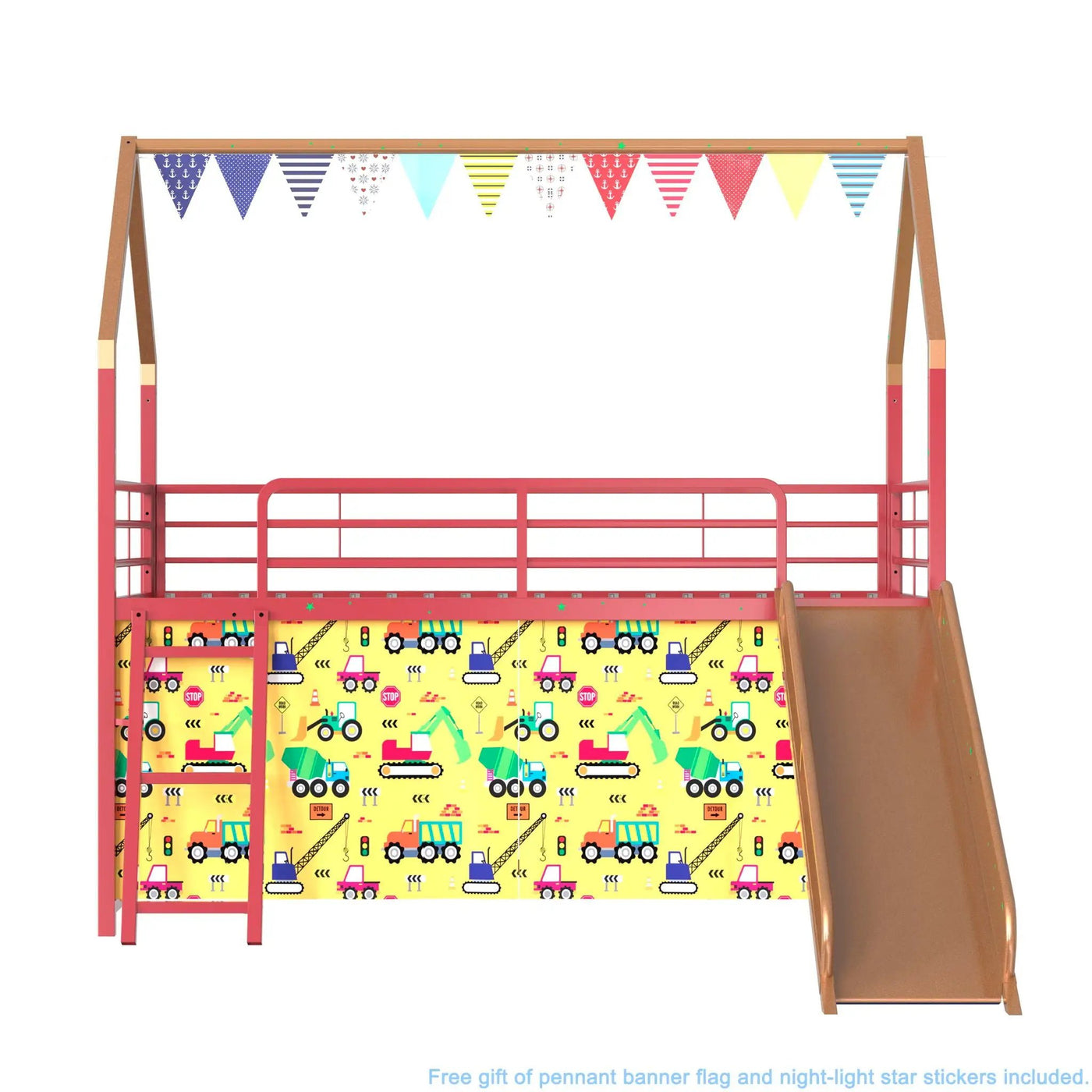 Jack - House Loft Bed With Slide And Curtain Set by HouseOfZazla