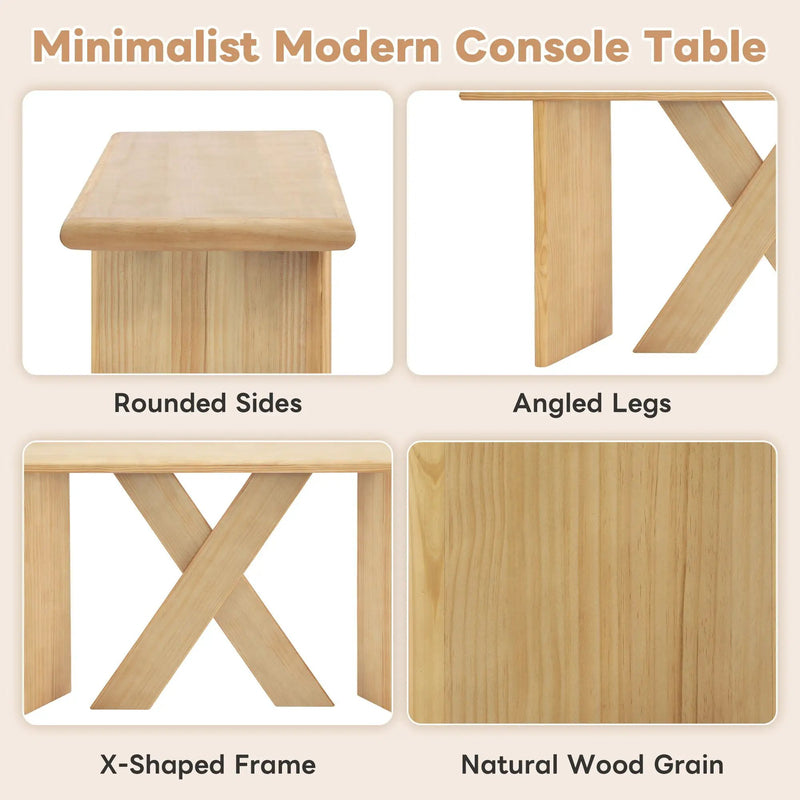 X-Frame Console Table, Angled Cross Leg Design, Rounded Edges - Natural by HouseOfZazla