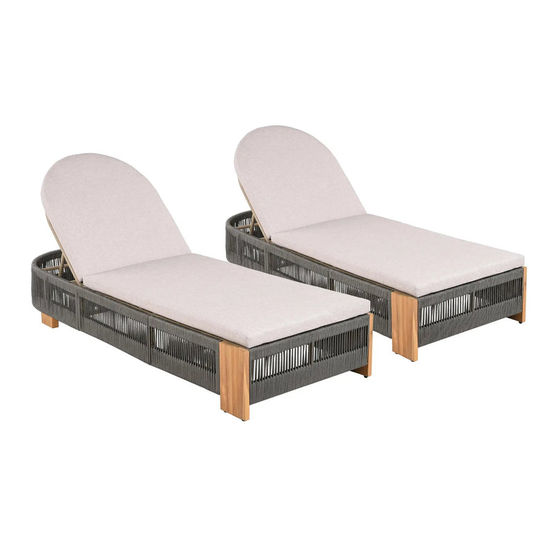Outdoor Acacia Wood Patio Adjustable Lounge Chair Set of 2 by HouseOfZazla