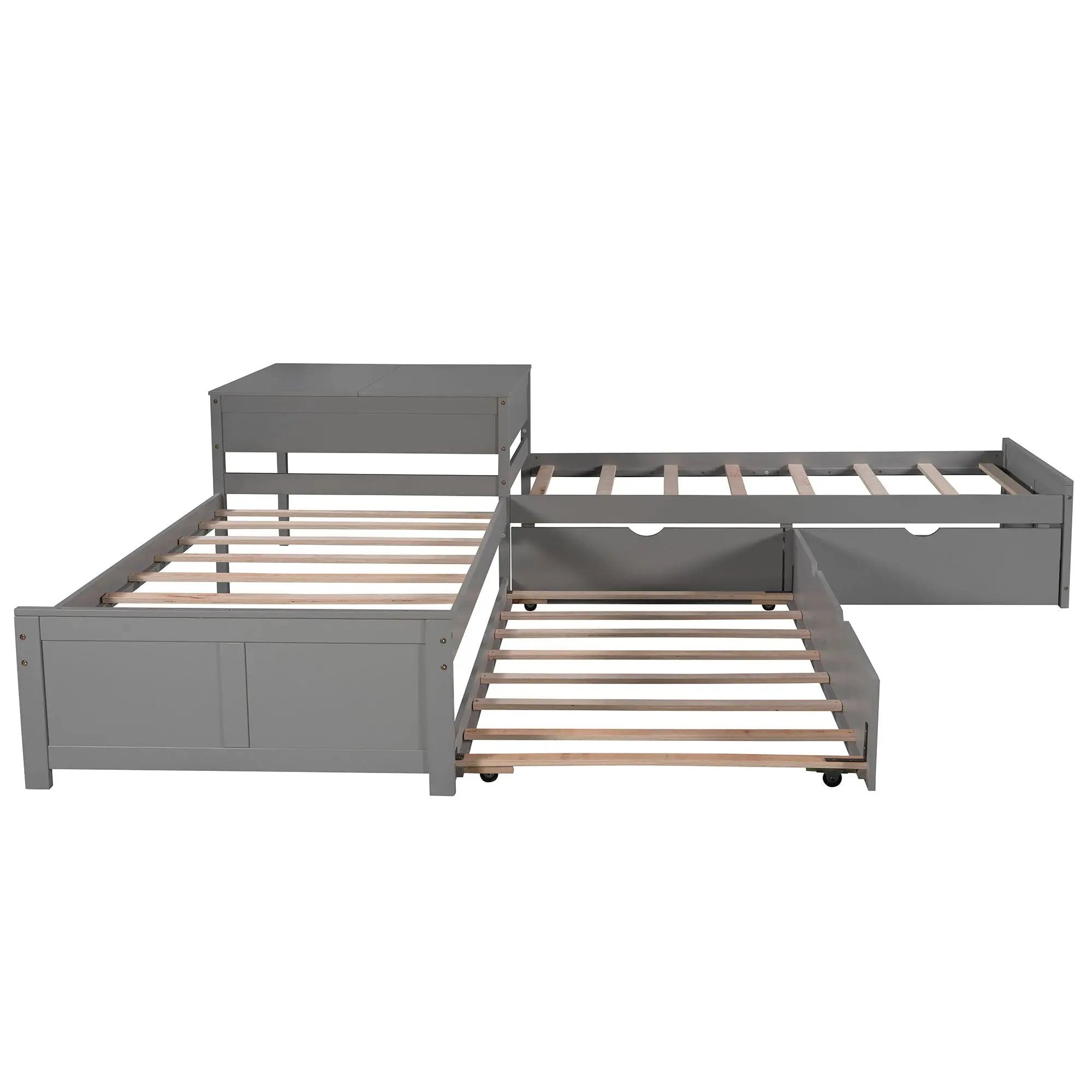 L Shaped Platform Bed With Trundle And Drawers Linked With Built In Desk by Unique Piece Furniture