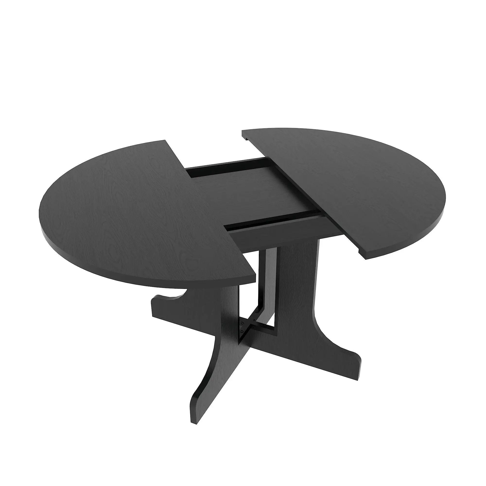 Dining Table For Farmhouse Kitchen Expandable Oval Table Top With Removable Leaf Trestle X Shaped Base - Black by HouseOfZazla