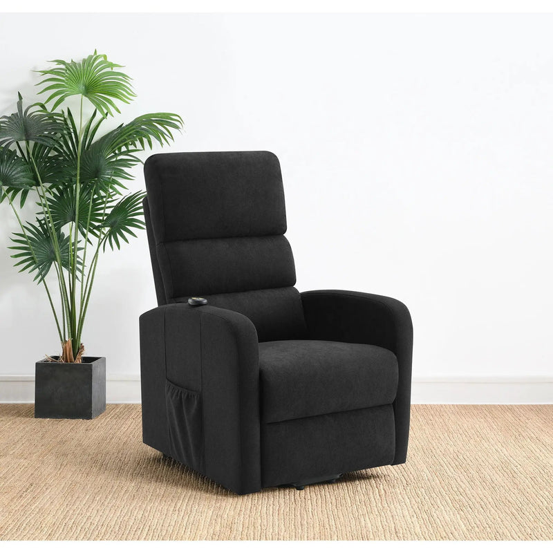 Royston - Upholstered Power Lift Recliner With Remote Comfort - Black by HouseOfZazla
