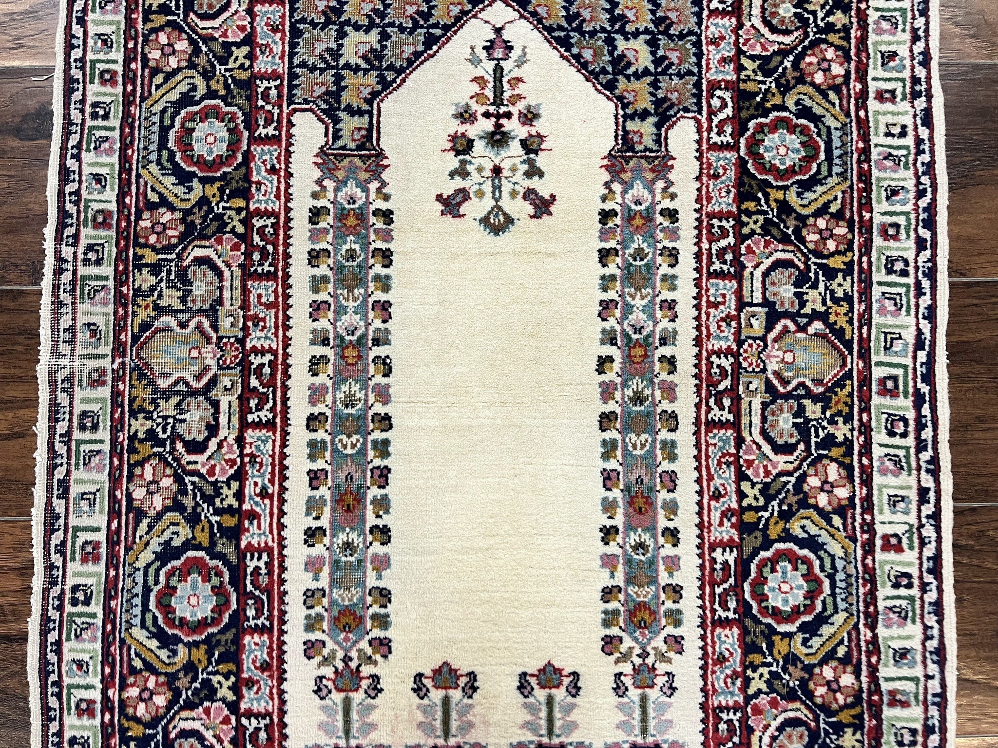 Turkish Prayer Rug 2.5 x 4, Vintage Wool Hand Knotted Carpet, Ivory by Jewel Rugs