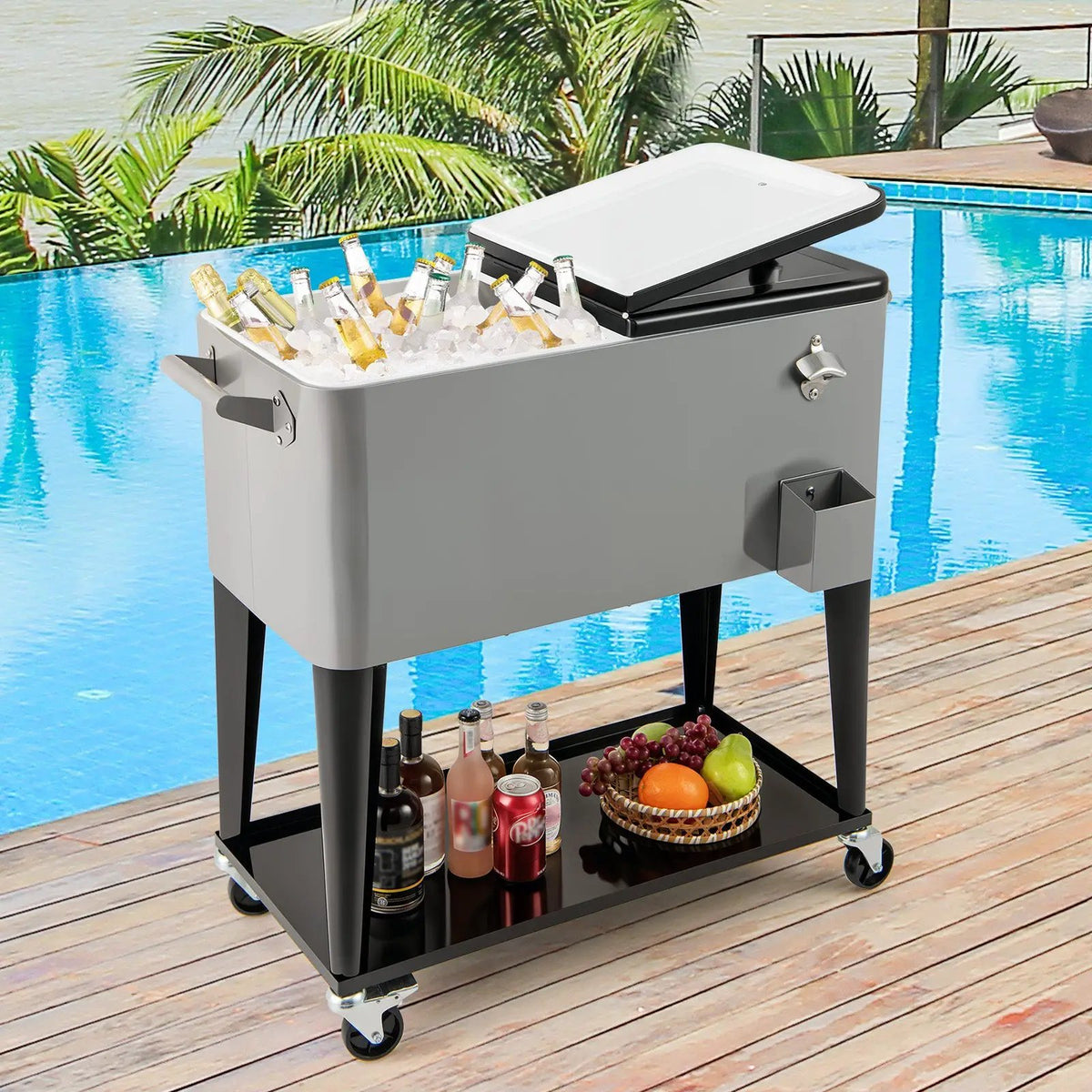 Portable Patio Cooler with Bottom Storage Shelf and Bottle Opener by DirectDeals