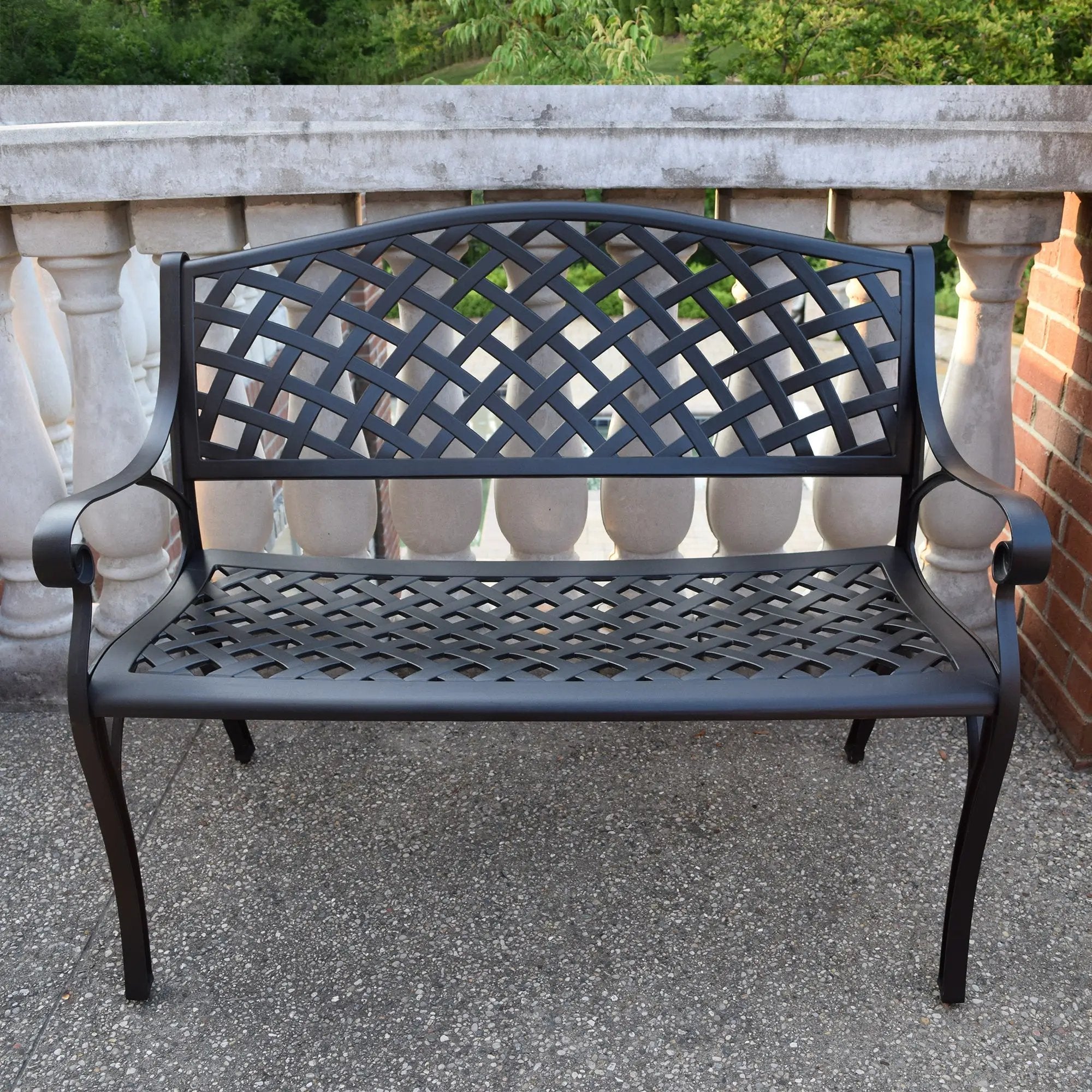 Outdoor Aluminum Modern 40-in Black Patio Bench Loveseat by Sharicks