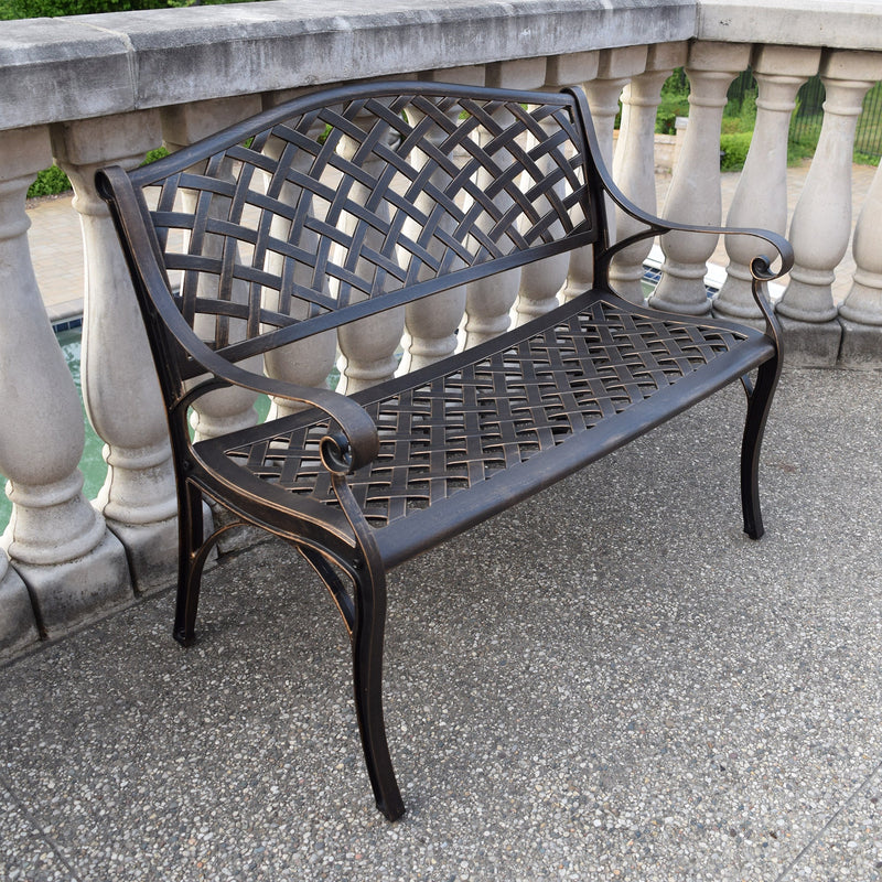 Outdoor Aluminum Modern 40-in Bronze Patio Bench Loveseat by Sharicks
