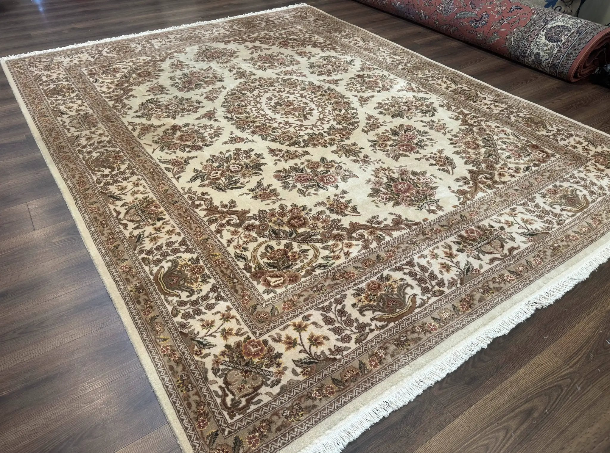 Sino Persian Rug 8x10, Floral, Elegant, Fine 225 KPSI, Beige, Wool & Silk by Jewel Rugs