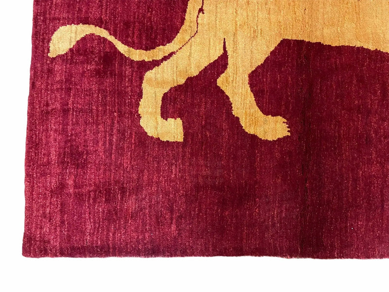3.5 X 5 Handmade Rug Vintage New Rug Quality Wool Lion Red Veggy Dyes Pictorial by Jewel Rugs