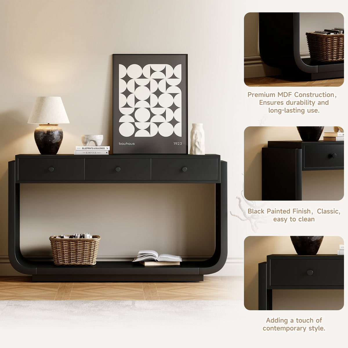 Classic-Style Console Table with Storage and Display Shelf - Black, photo 10 of 10