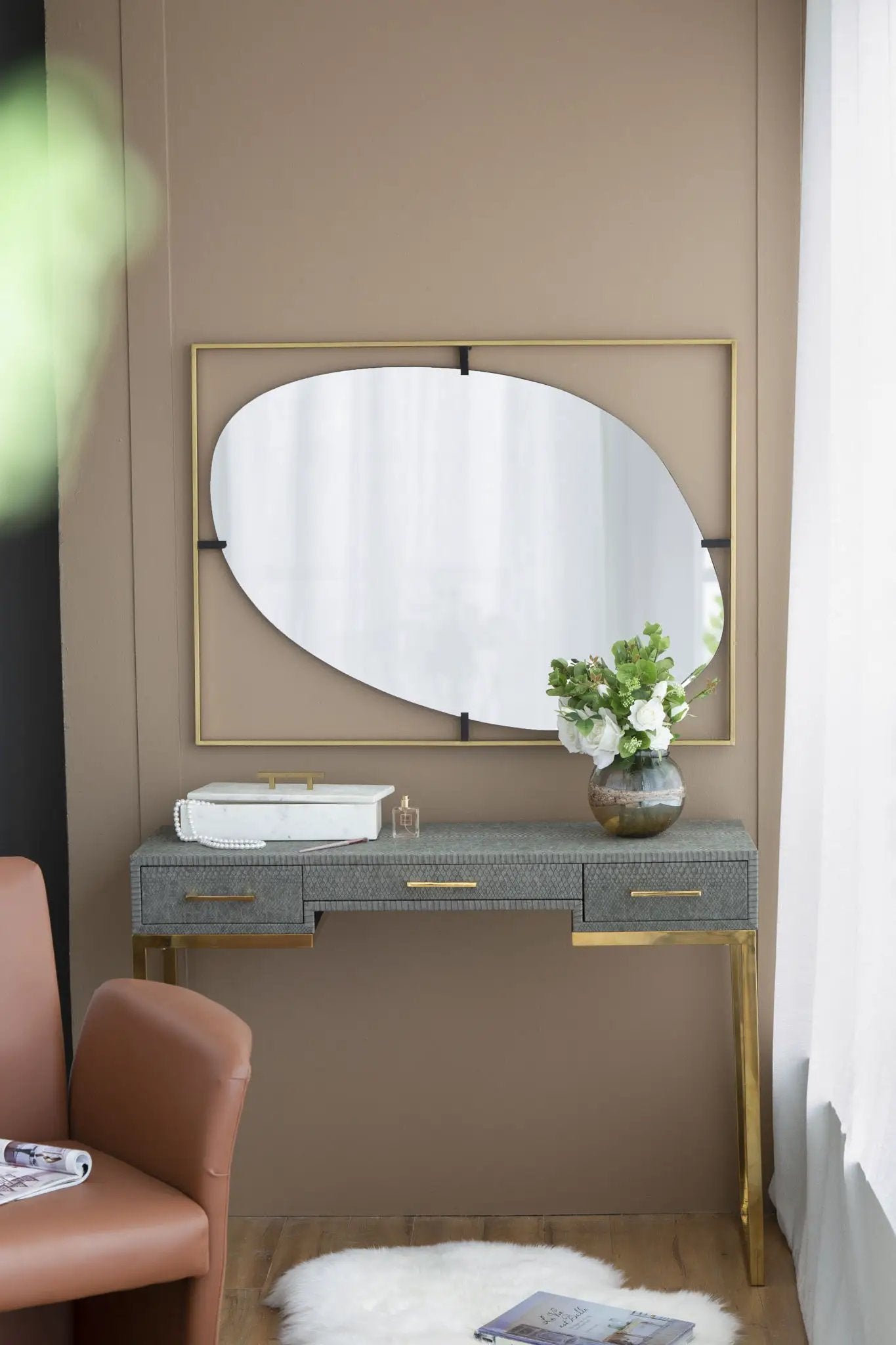 Poppy Mirror With Metal Frame Contemporary Design For Bathroom, Entryway Wall Decor by HouseOfZazla