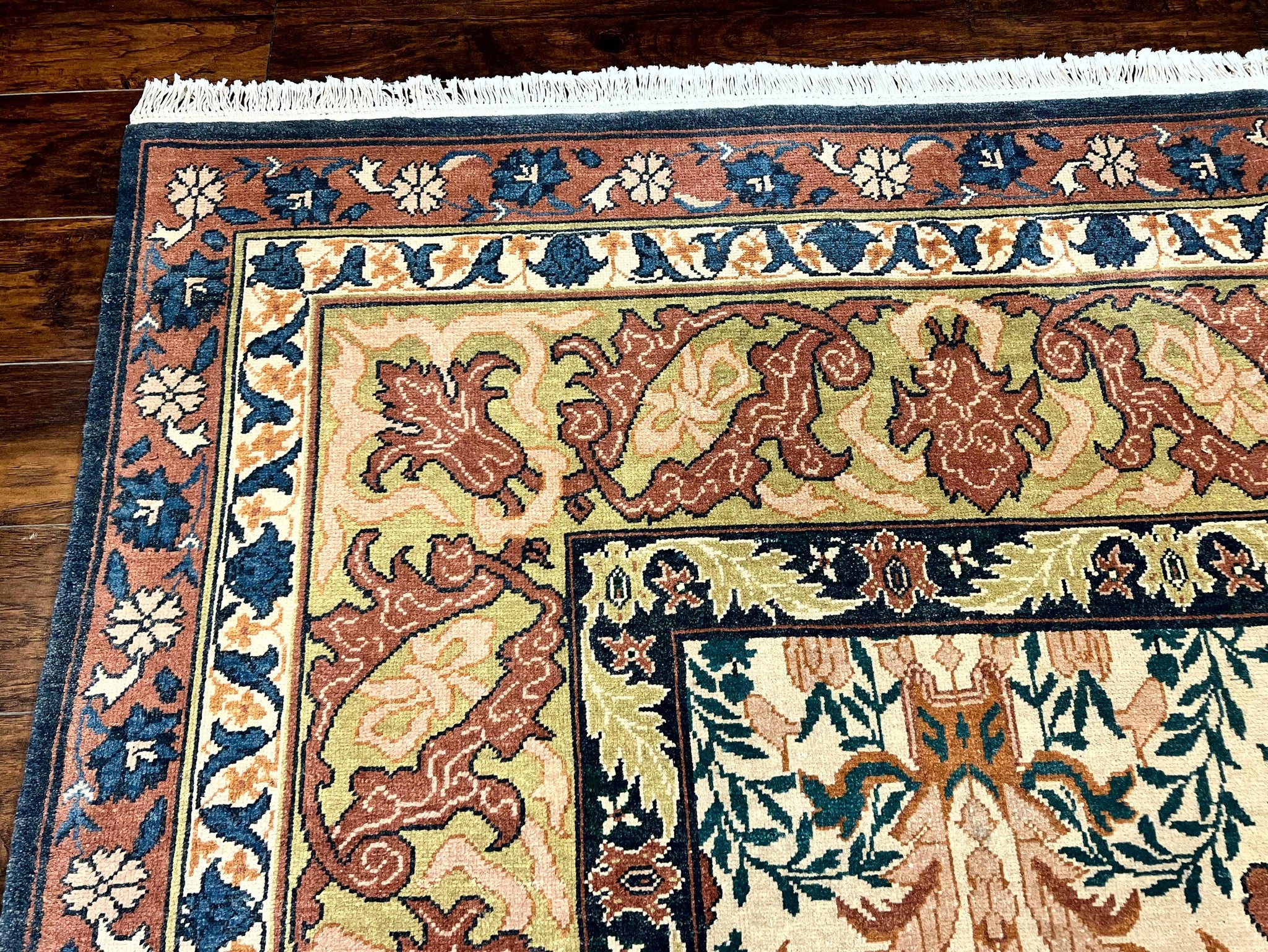 10x13 Wool Rug, Floral Pattern, Birds, Handmade Vintage Carpet, Couristan Rug, Beige by Jewel Rugs