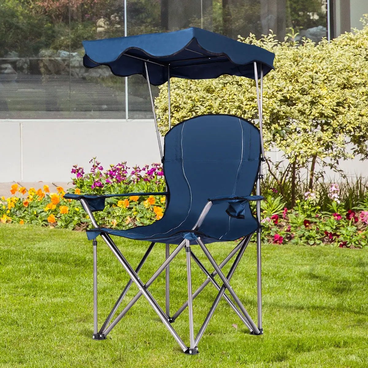 Portable Folding Beach Canopy Chair with Cup Holders by DirectDeals