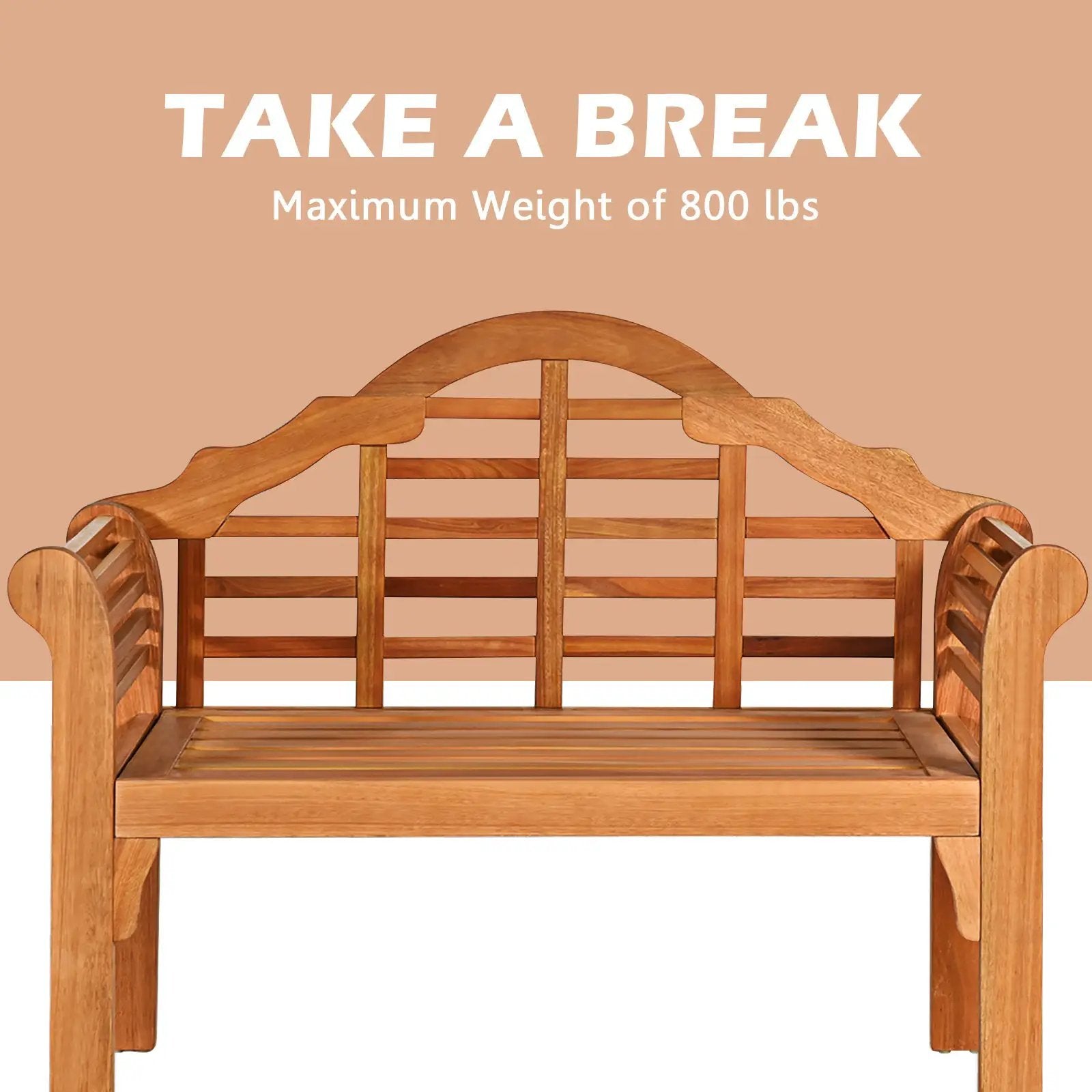 49 Inch Eucalyptus Wood Outdoor Folding Bench with Backrest Armrest for Patio Garden by DirectDeals
