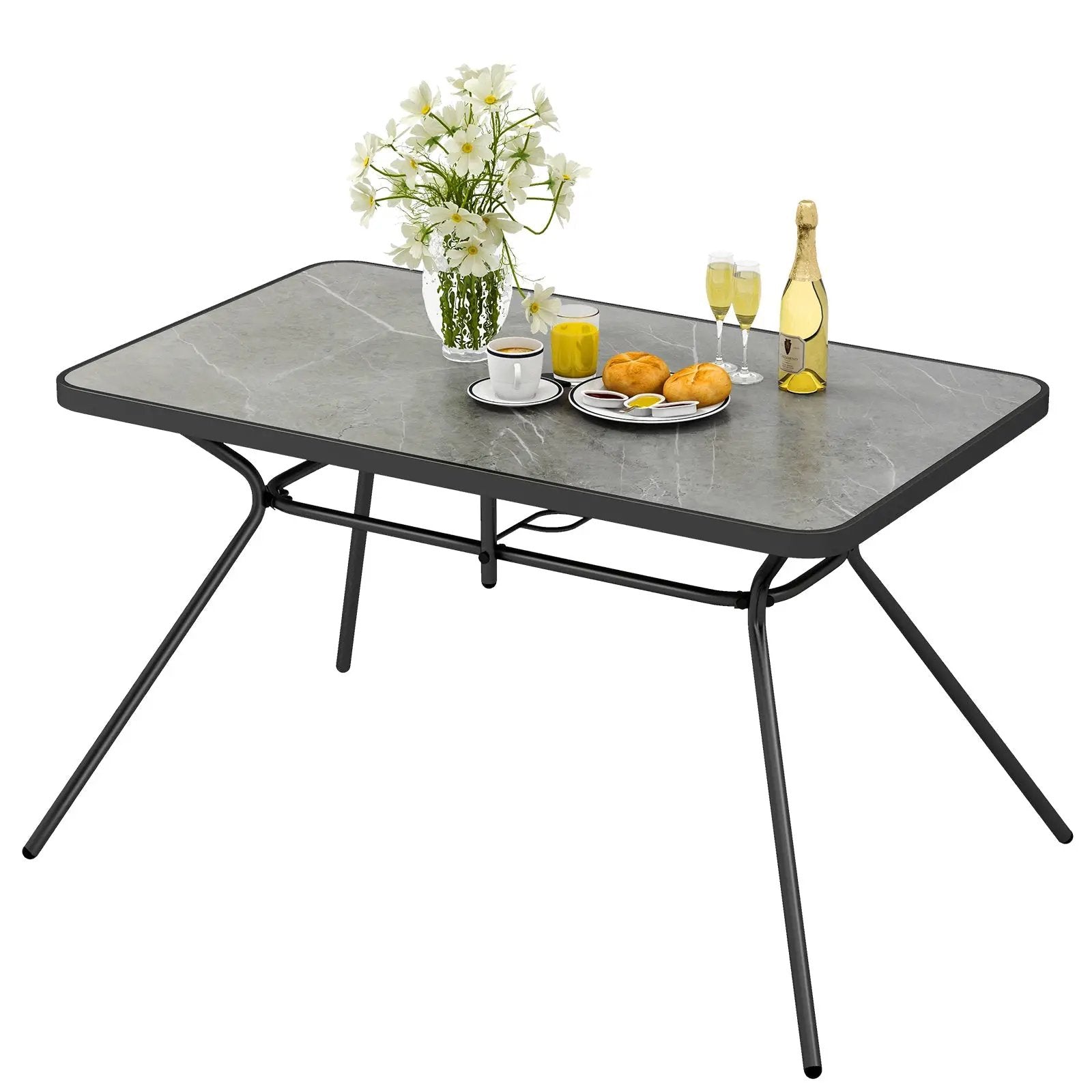 49 Inch Patio Rectangle Dining Table with Umbrella Hole-Gray by DirectDeals