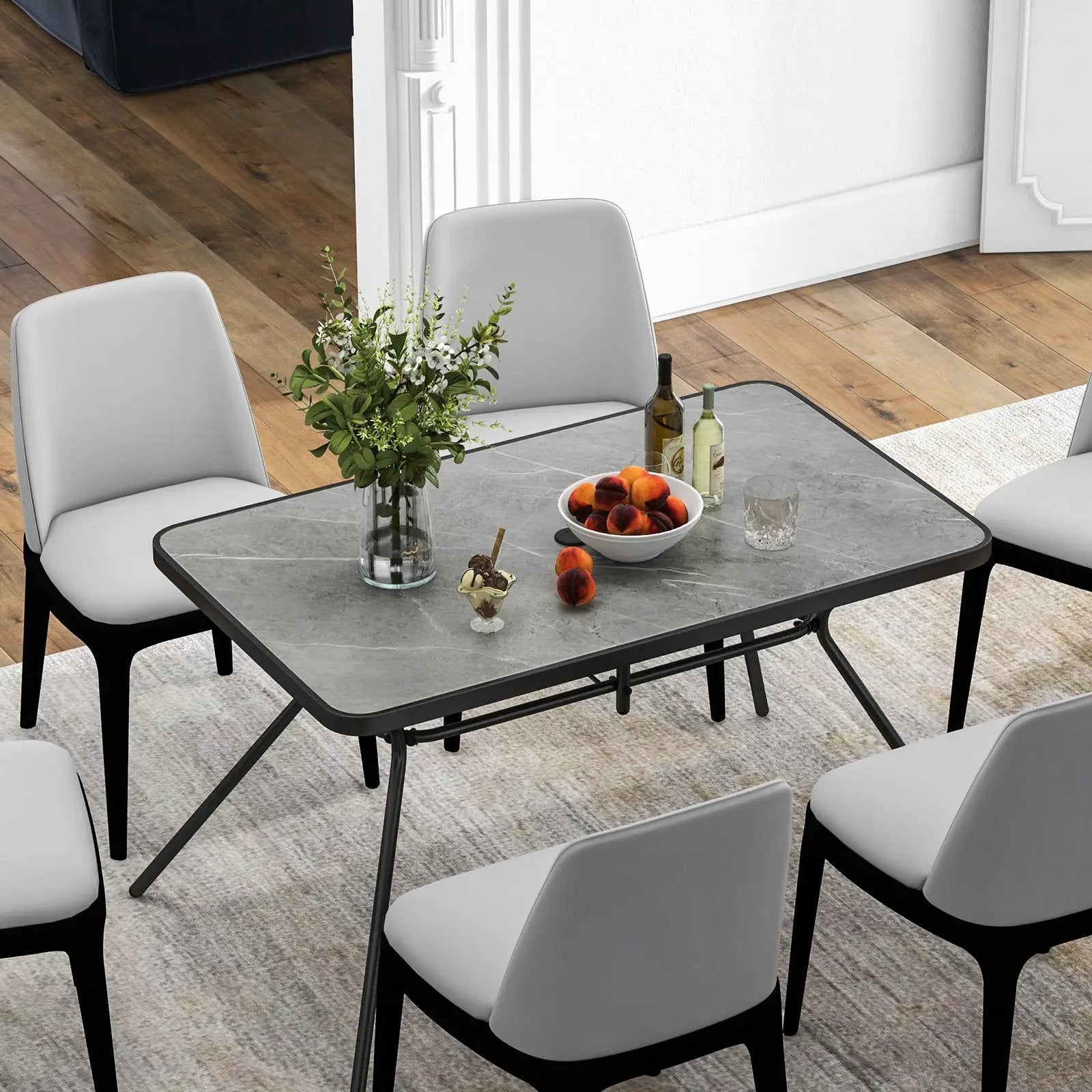 49 Inch Patio Rectangle Dining Table with Umbrella Hole-Gray by DirectDeals
