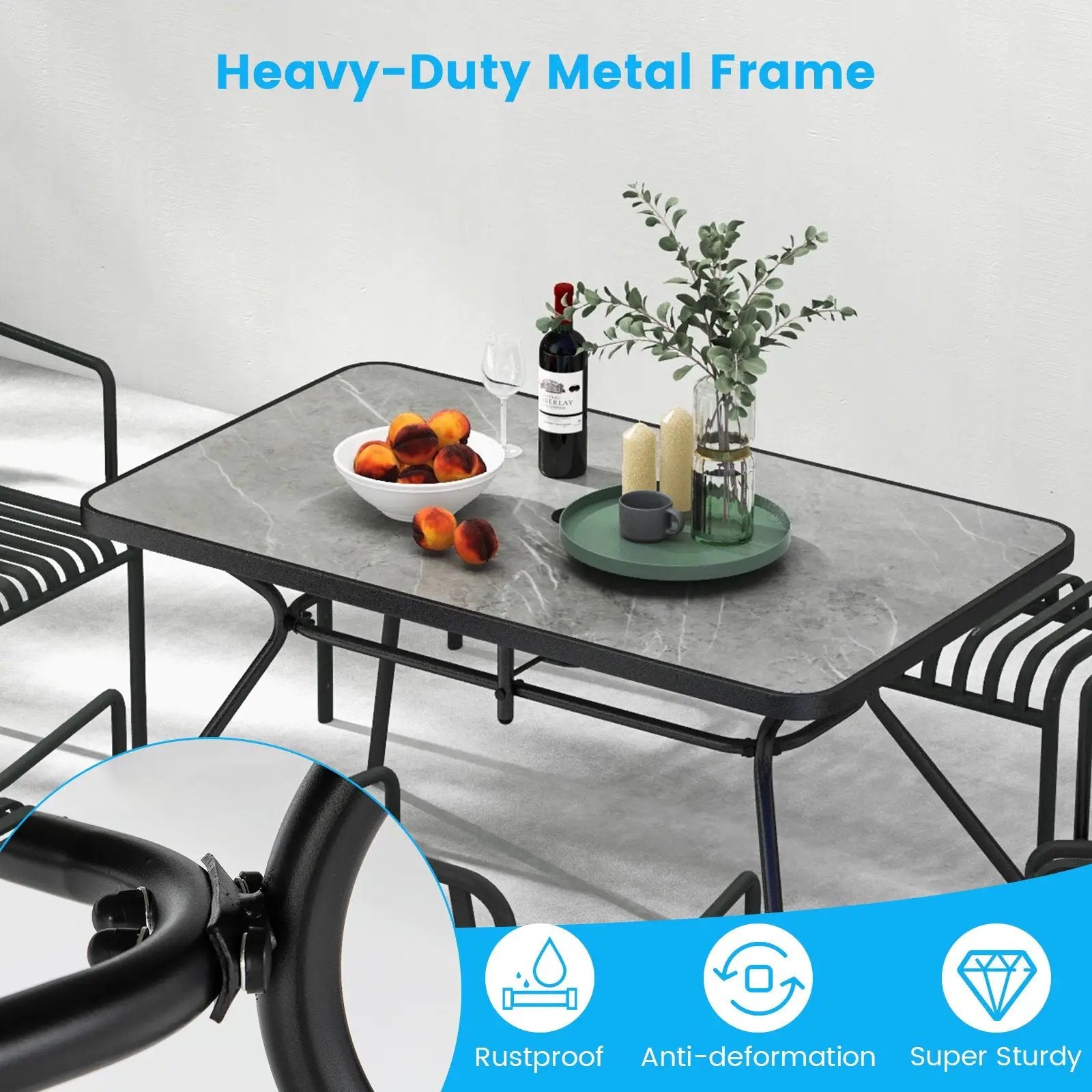 49 Inch Patio Rectangle Dining Table with Umbrella Hole-Gray by DirectDeals
