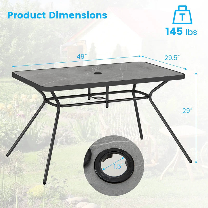 49 Inch Patio Rectangle Dining Table with Umbrella Hole-Gray by DirectDeals
