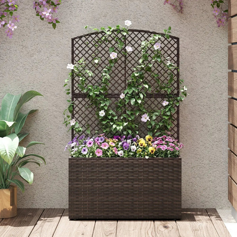 49 Inch Raised Garden Bed with Trellis and Wicker Planter Box by DirectDeals