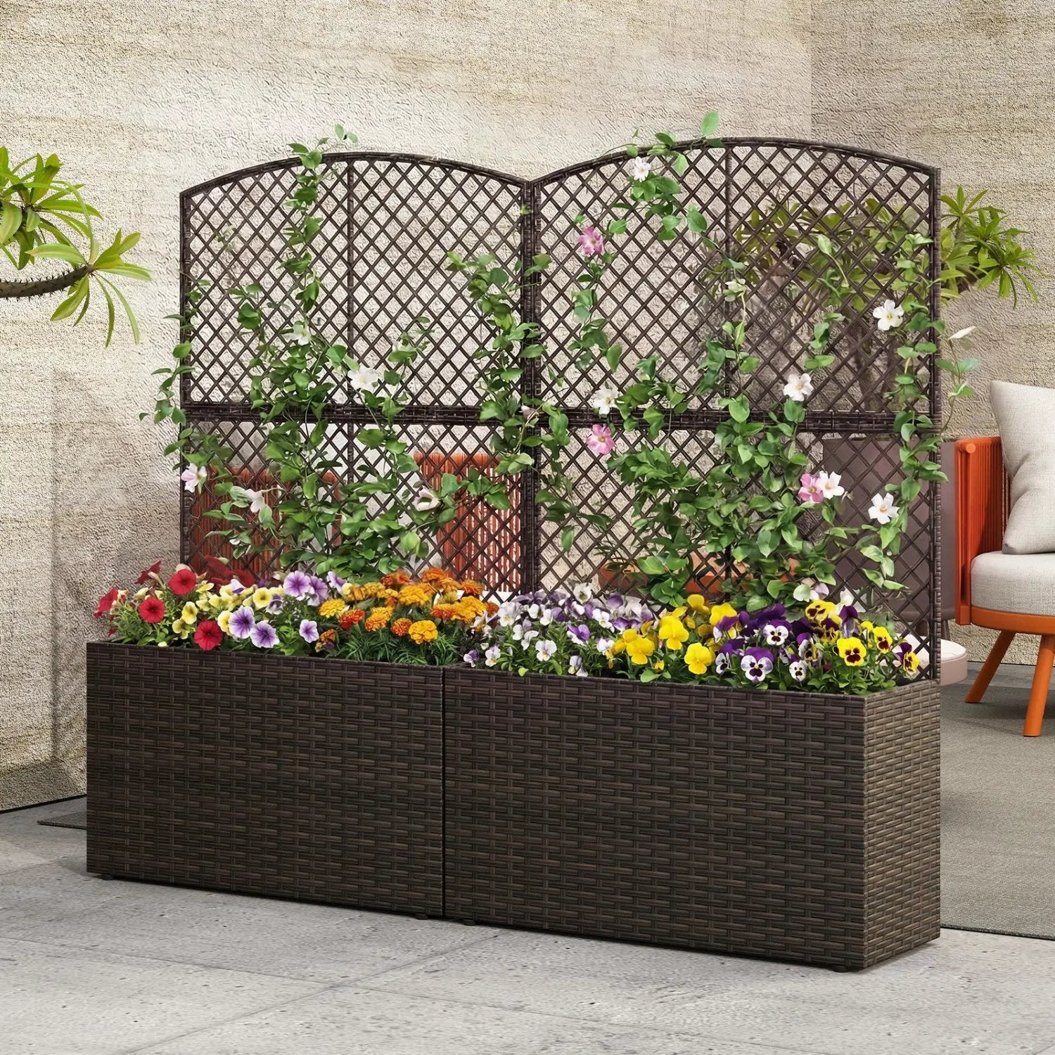49 Inch Raised Garden Bed with Trellis and Wicker Planter Box by DirectDeals