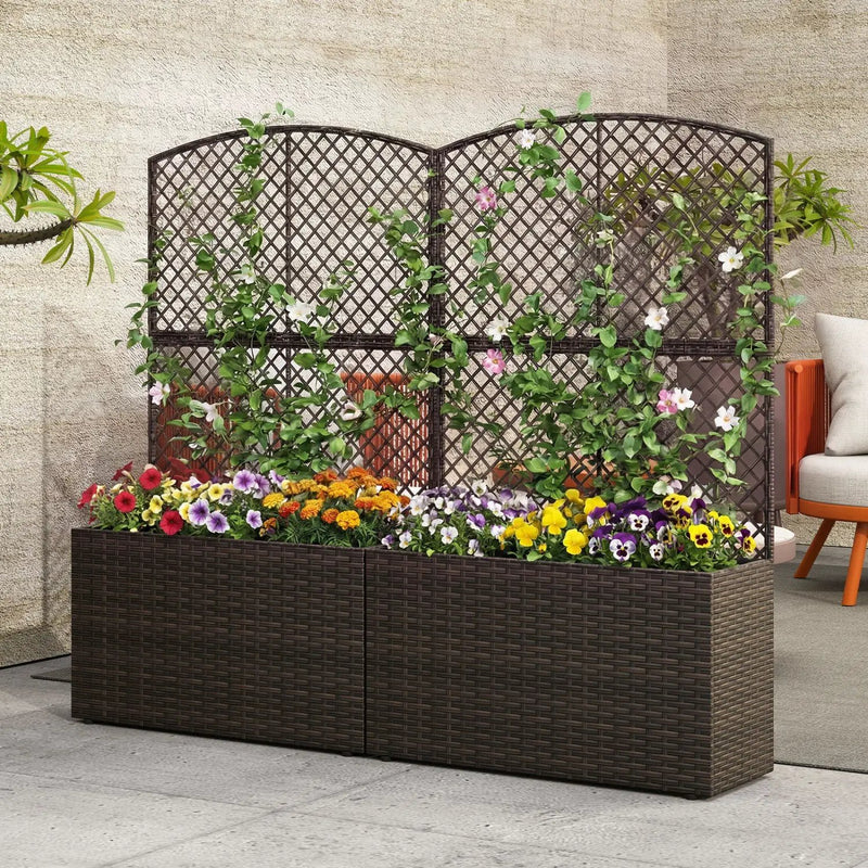 49 Inch Raised Garden Bed with Trellis and Wicker Planter Box by DirectDeals