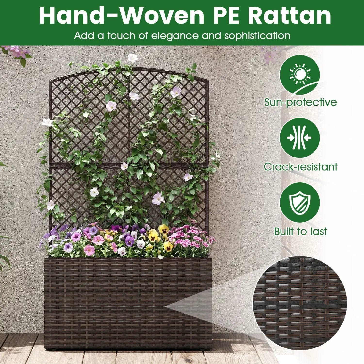 49 Inch Raised Garden Bed with Trellis and Wicker Planter Box by DirectDeals