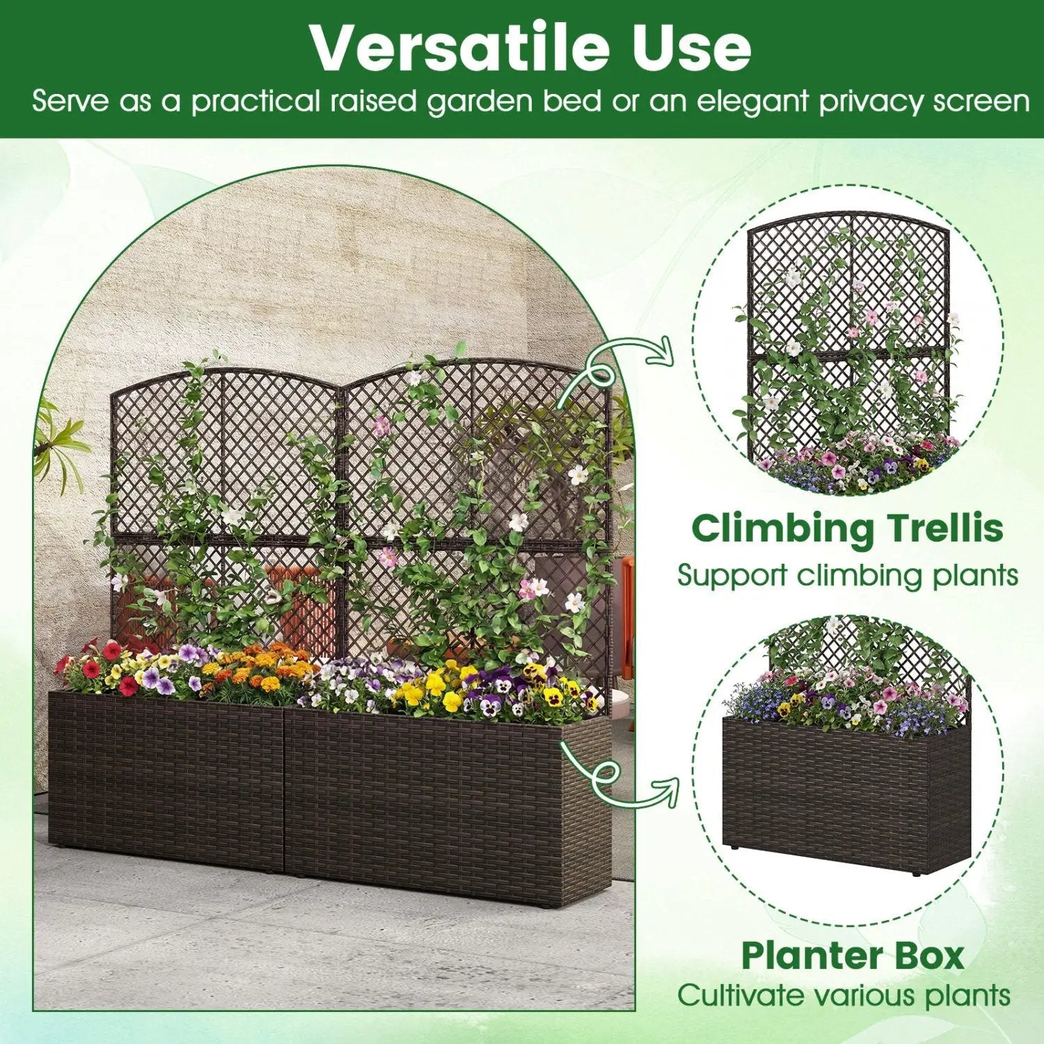 49 Inch Raised Garden Bed with Trellis and Wicker Planter Box by DirectDeals