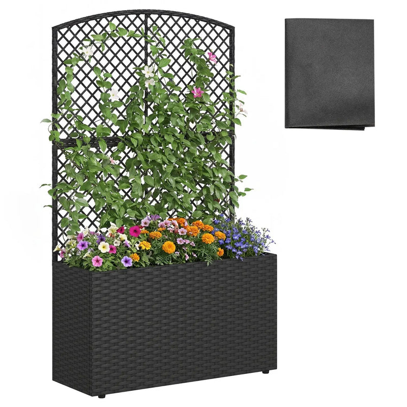 49 Inch Raised Garden Bed with Trellis and Wicker Planter Box by DirectDeals