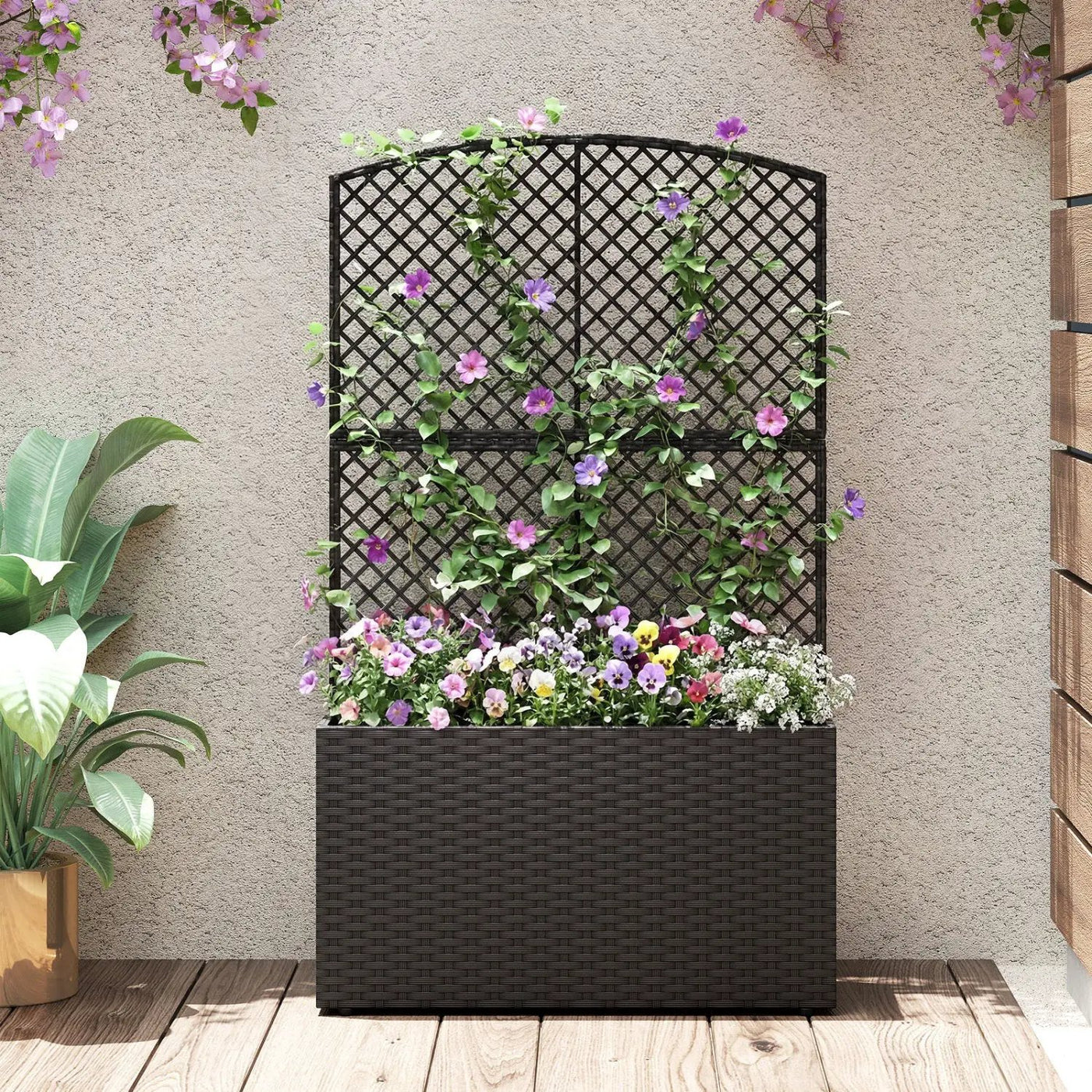 49 Inch Raised Garden Bed with Trellis and Wicker Planter Box by DirectDeals