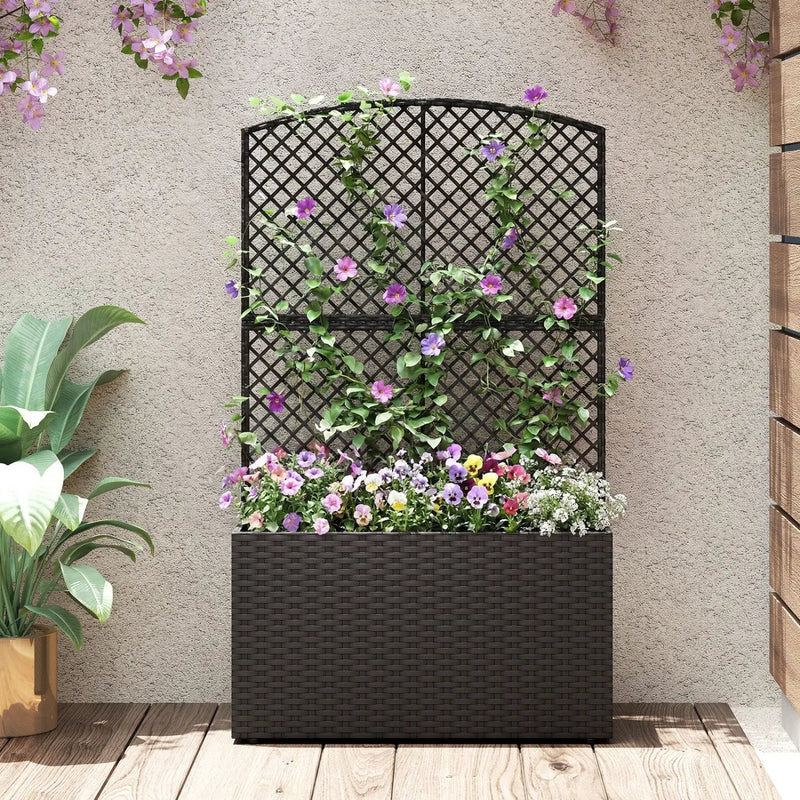 49 Inch Raised Garden Bed with Trellis and Wicker Planter Box by DirectDeals