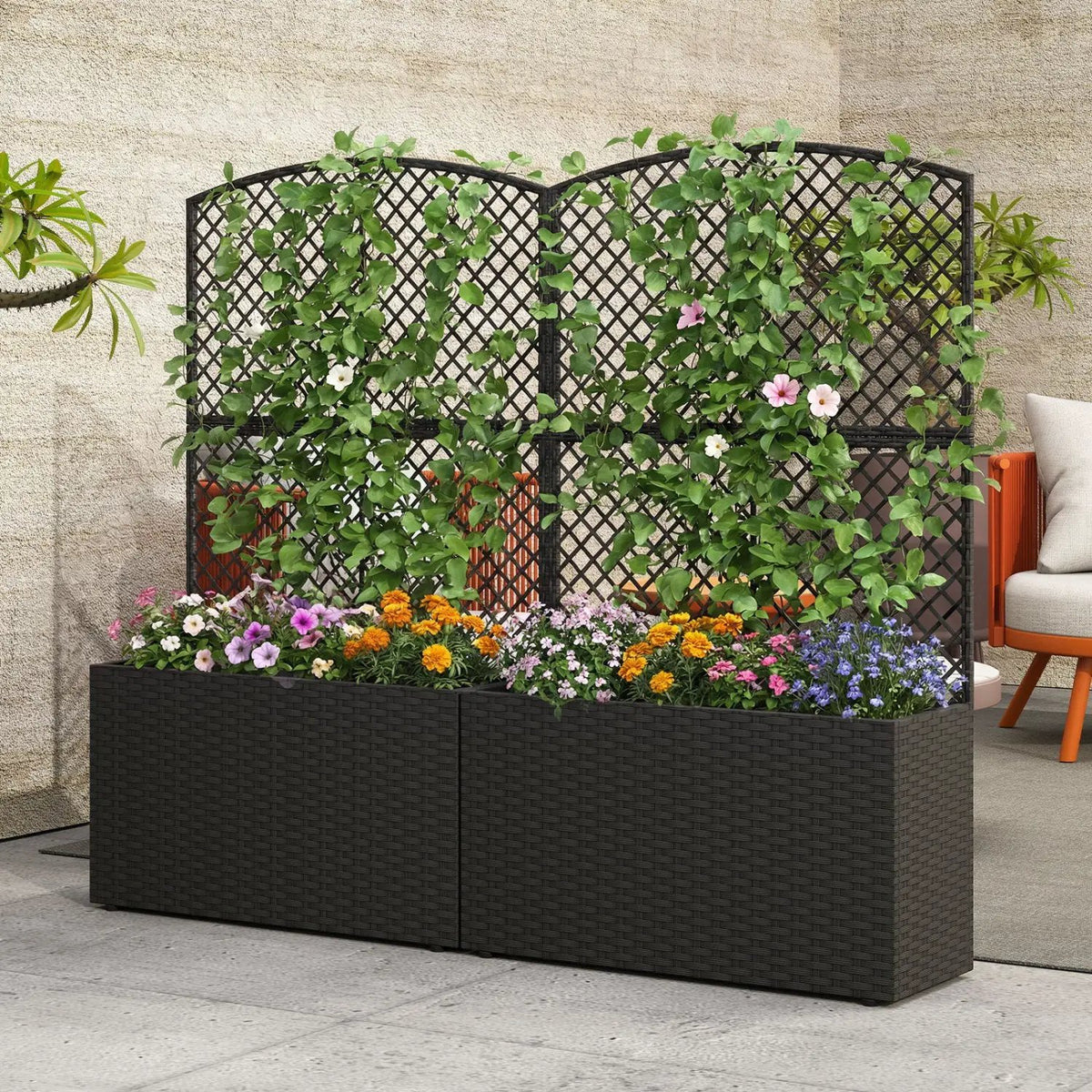 49 Inch Raised Garden Bed with Trellis and Wicker Planter Box by DirectDeals