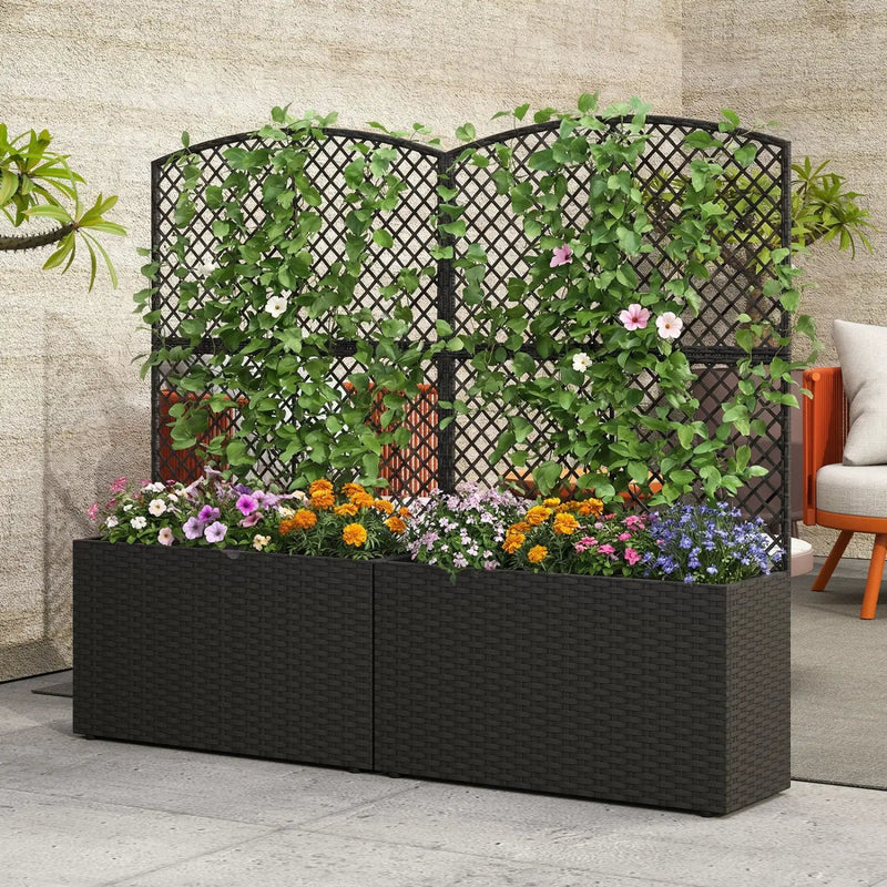 49 Inch Raised Garden Bed with Trellis and Wicker Planter Box by DirectDeals