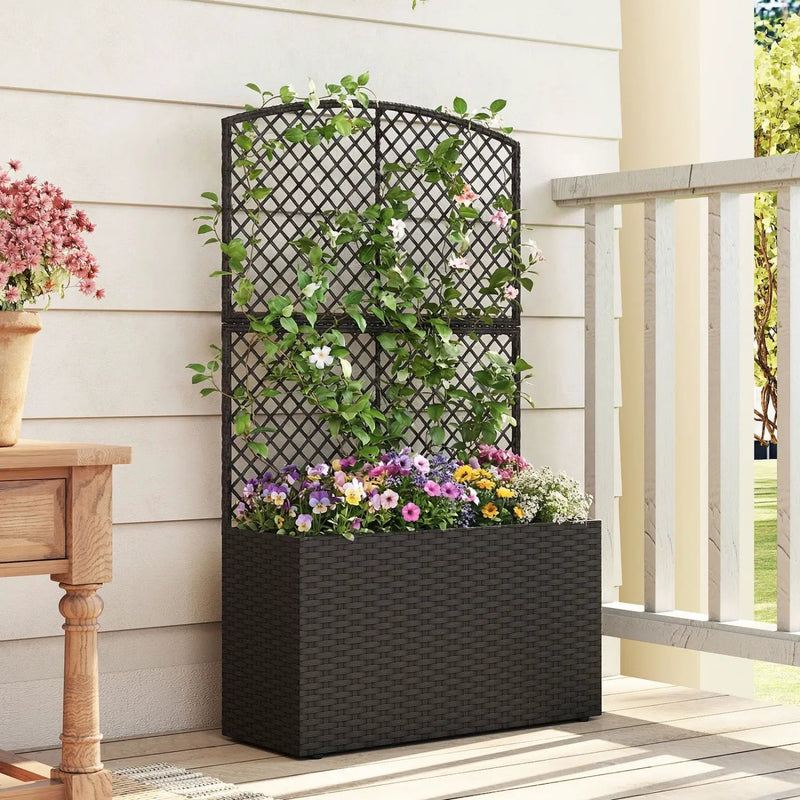 49 Inch Raised Garden Bed with Trellis and Wicker Planter Box by DirectDeals