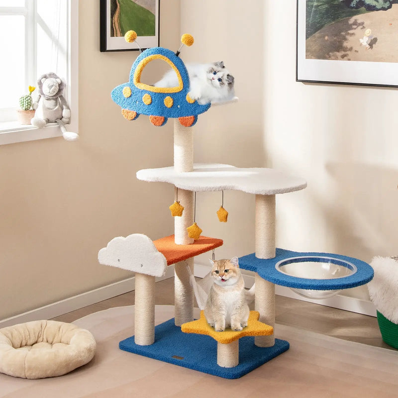 49 Inches Tall Cat Tree with UFO Top Perch Space Capsule and Sisal Scratching Posts-Blue by DirectDeals