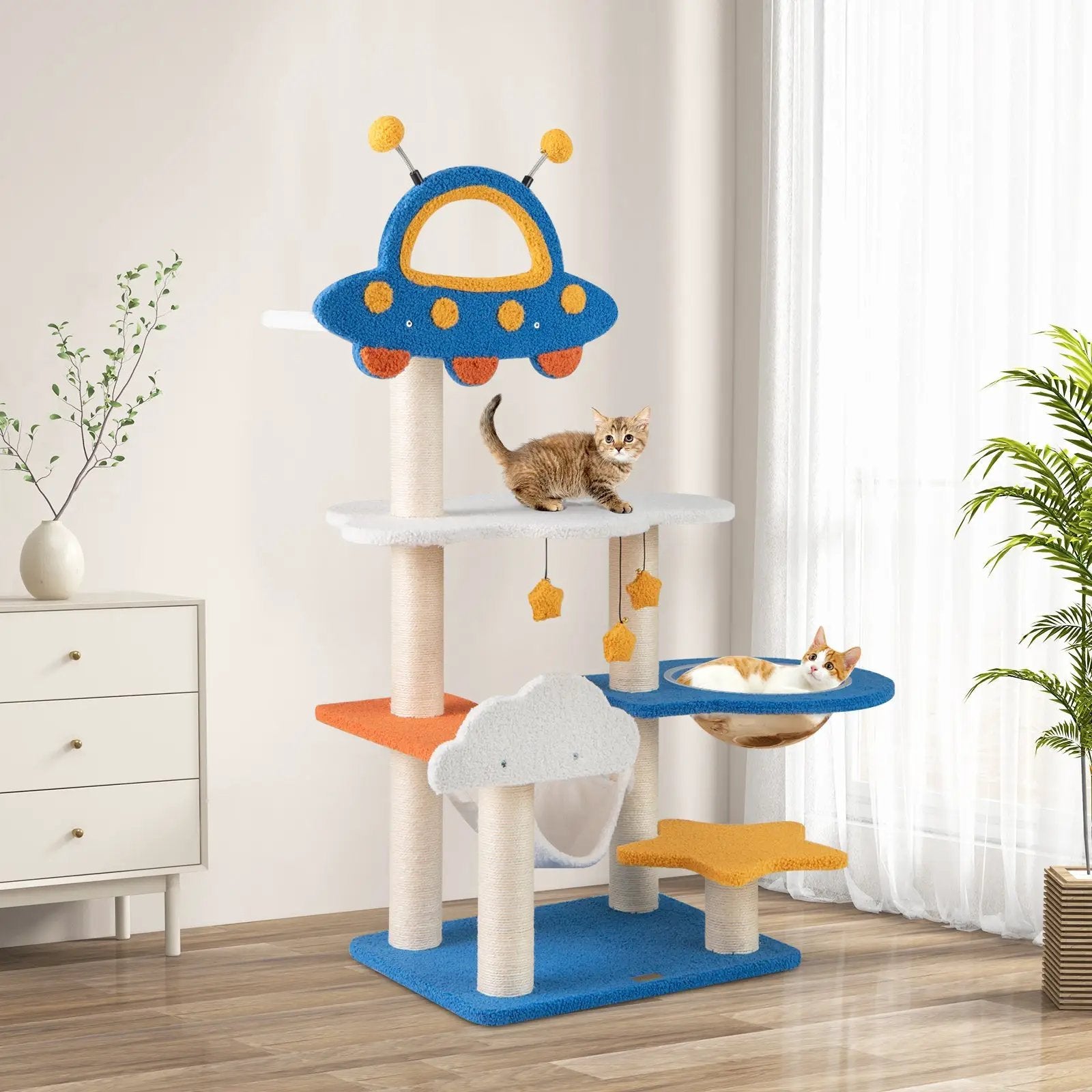 49 Inches Tall Cat Tree with UFO Top Perch Space Capsule and Sisal Scratching Posts-Blue by DirectDeals