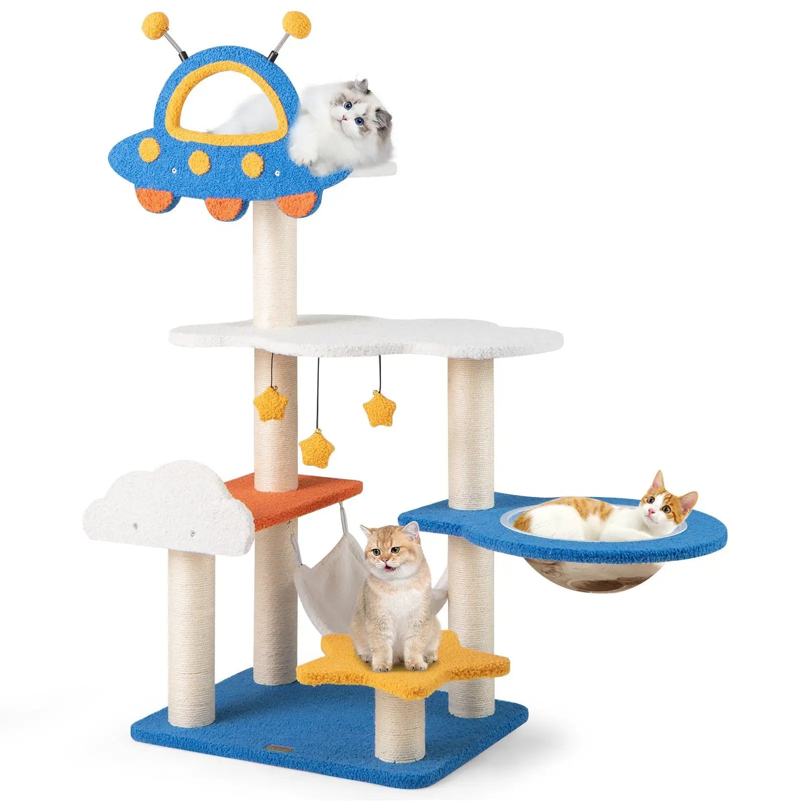 49 Inches Tall Cat Tree with UFO Top Perch Space Capsule and Sisal Scratching Posts-Blue by DirectDeals