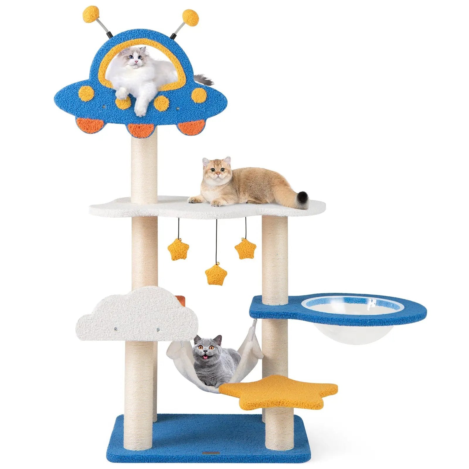 49 Inches Tall Cat Tree with UFO Top Perch Space Capsule and Sisal Scratching Posts-Blue by DirectDeals