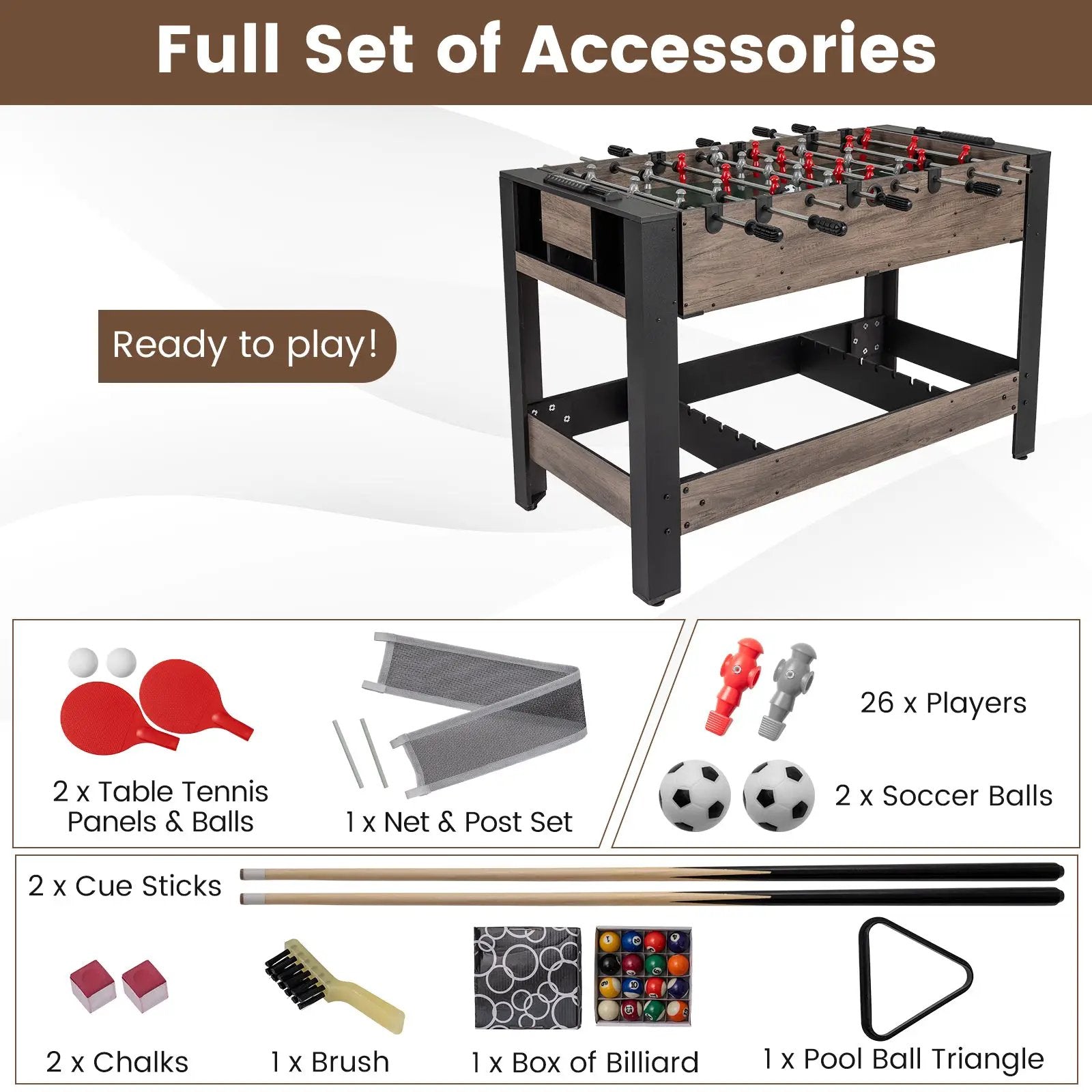 49 inch Combo Game Table with Pool Billiards-Brown by DirectDeals