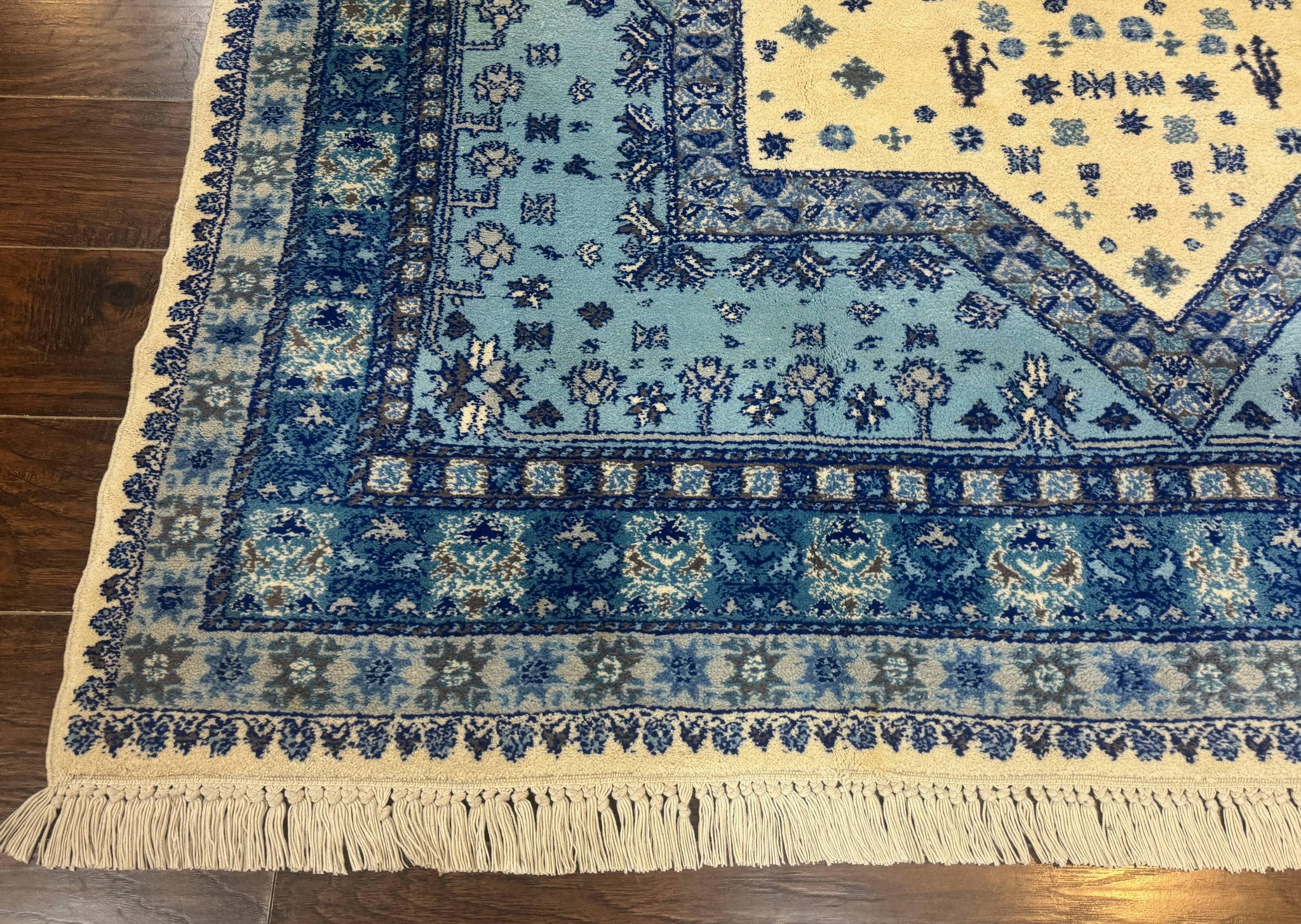 Moroccan Rug 7x10, Geometric Medallion, Blue and Ivory by Jewel Rugs