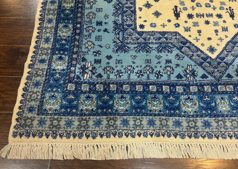 Moroccan Rug 7x10, Geometric Medallion, Blue and Ivory by Jewel Rugs