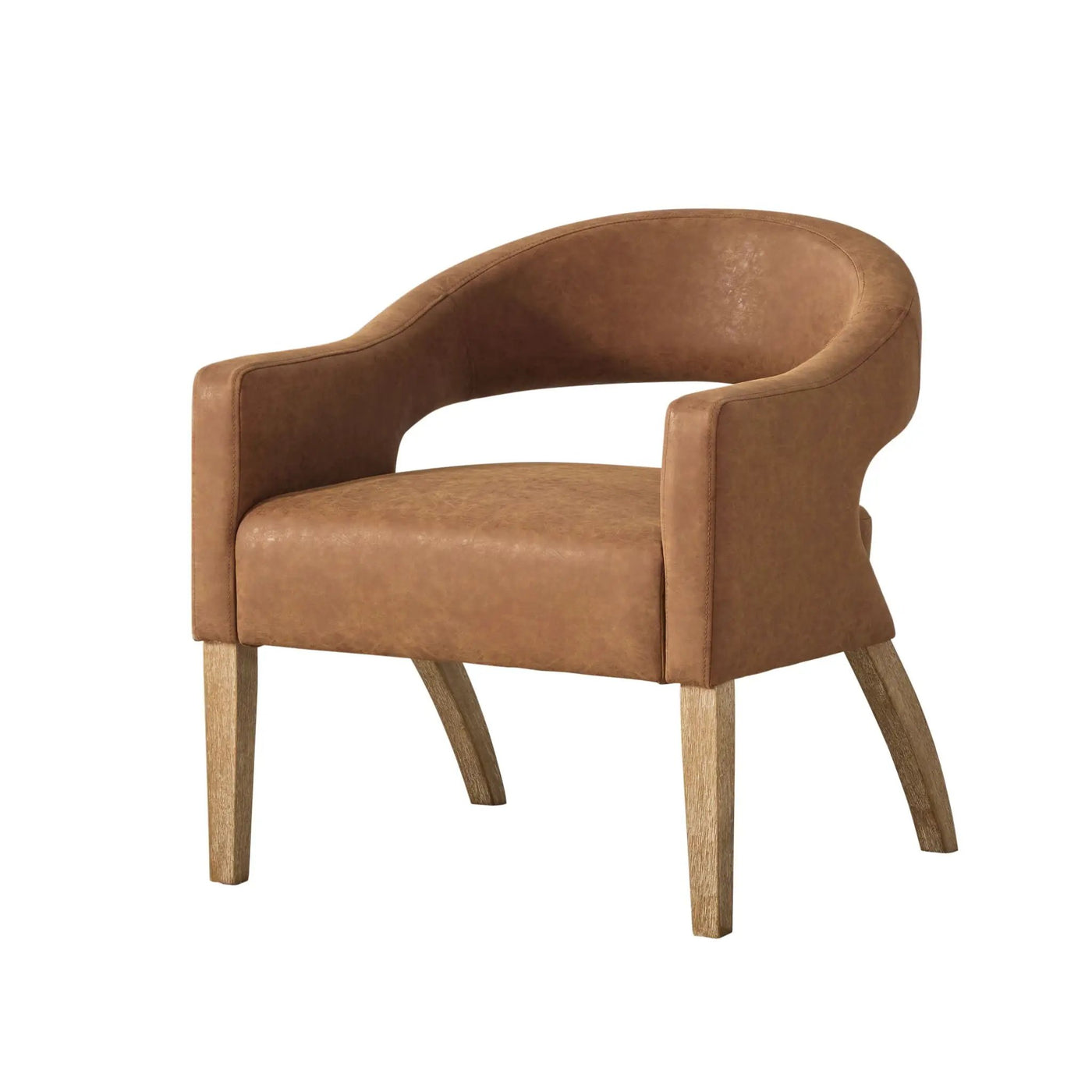 Upholstered Open Back Armchair With Weathered Rubberwood Legs by HouseOfZazla