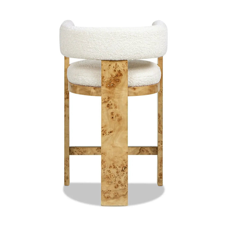 Vavona - Burl Upholstered Barrel Back Counter Height Bar Stool - Polar Off White by HouseOfZazla