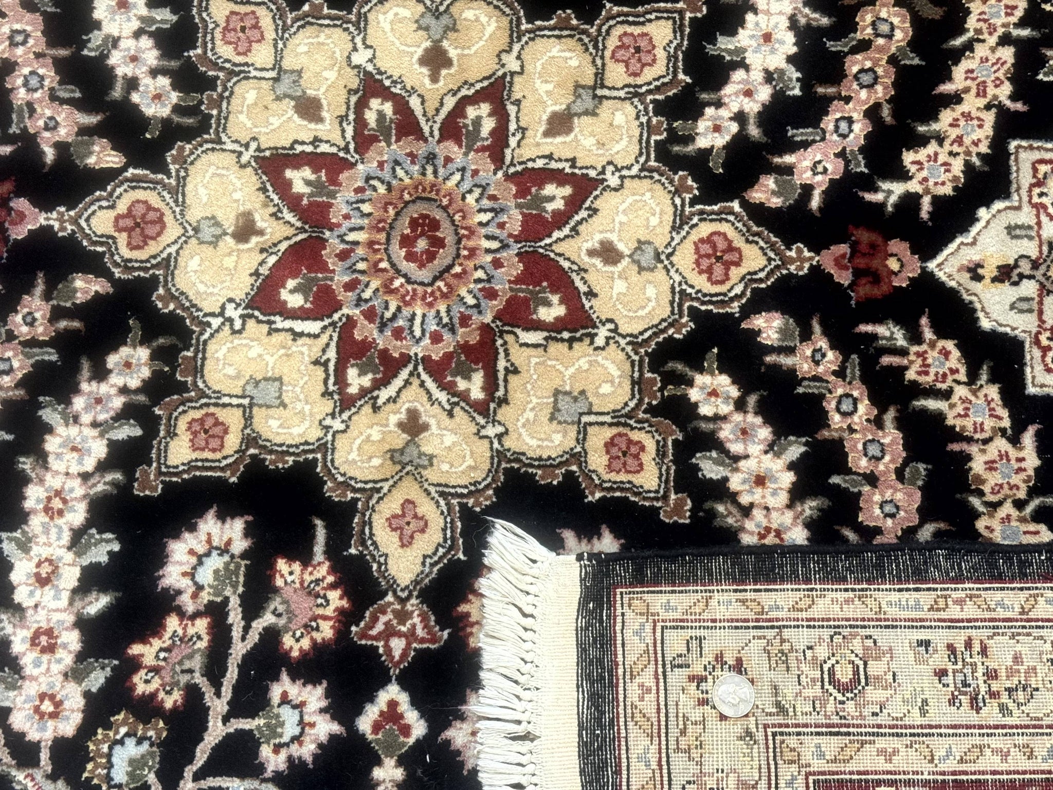Sino Persian Rug 9x12, Black & Maroon, Wool and Silk, Allover Pattern by Jewel Rugs