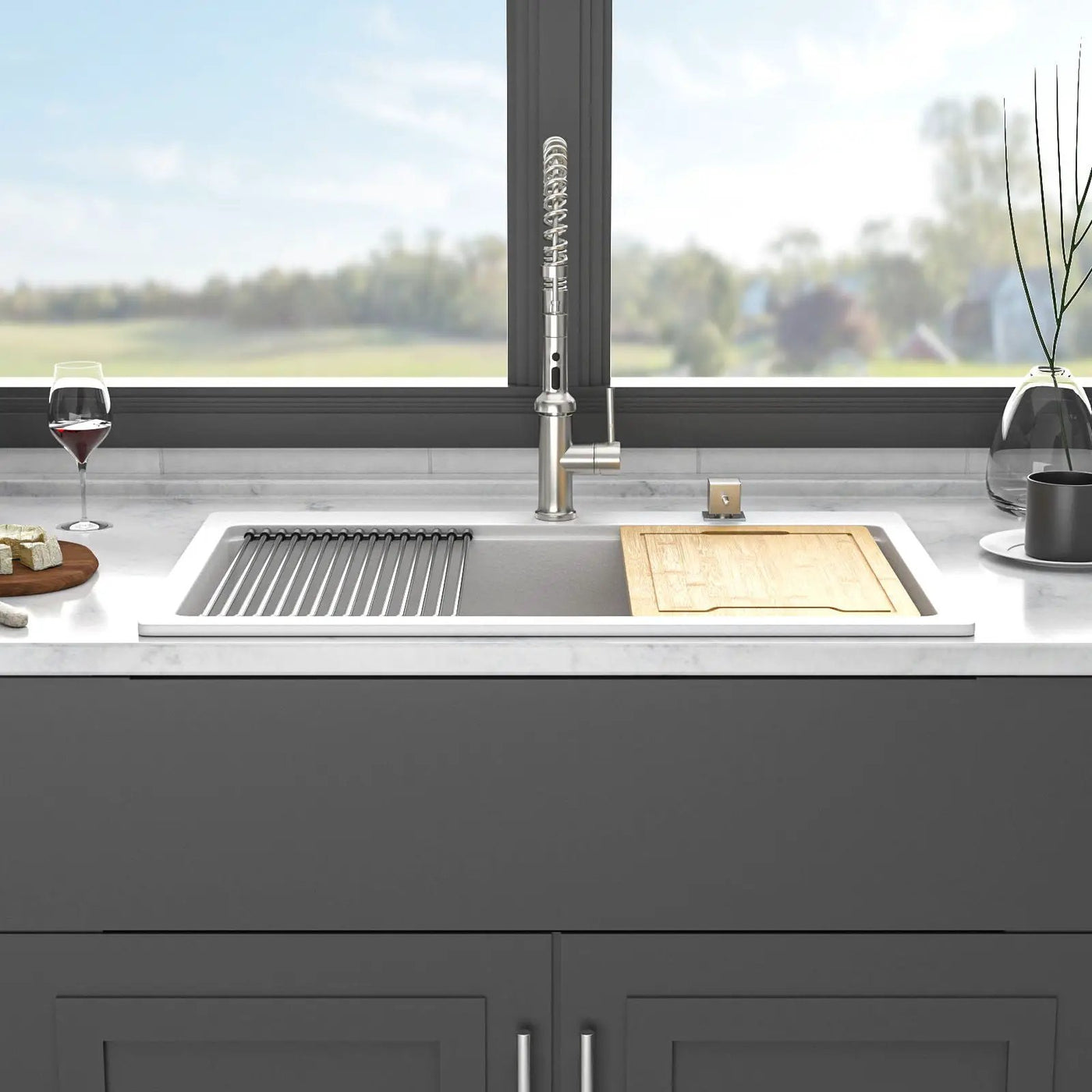 Granite Composite Quartz Kitchen Sink With Workstation Features And Drop In Design by HouseOfZazla